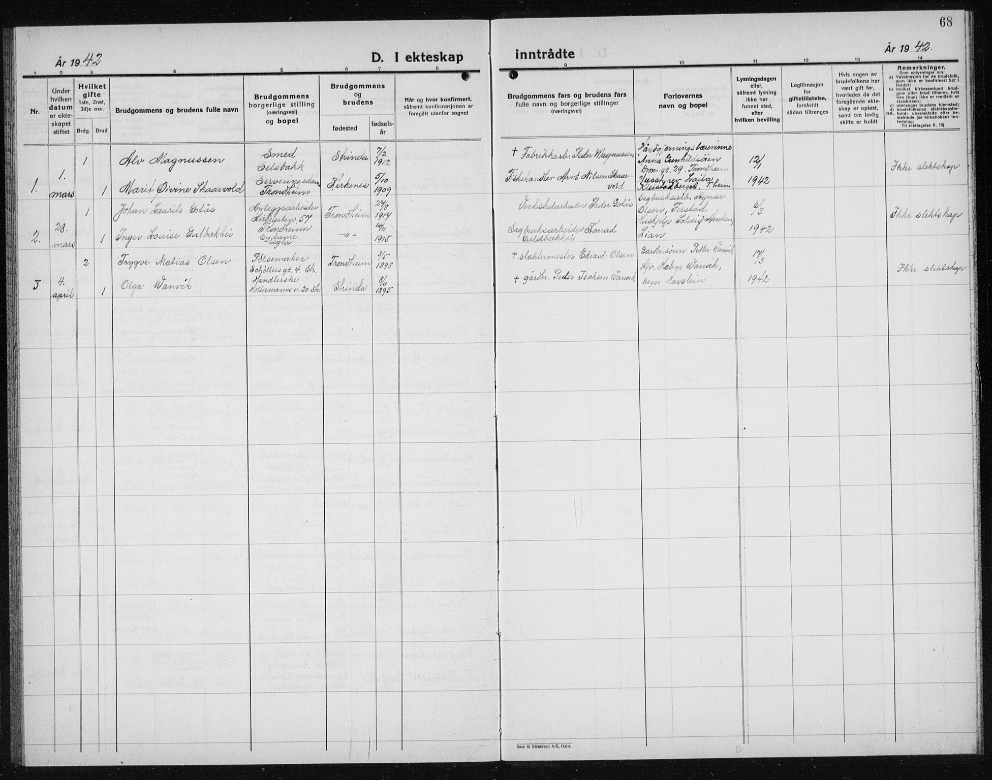 Ministerialprotokoller, klokkerbøker og fødselsregistre - Sør-Trøndelag, SAT/A-1456/611/L0357: Parish register (copy) no. 611C05, 1938-1942, p. 68