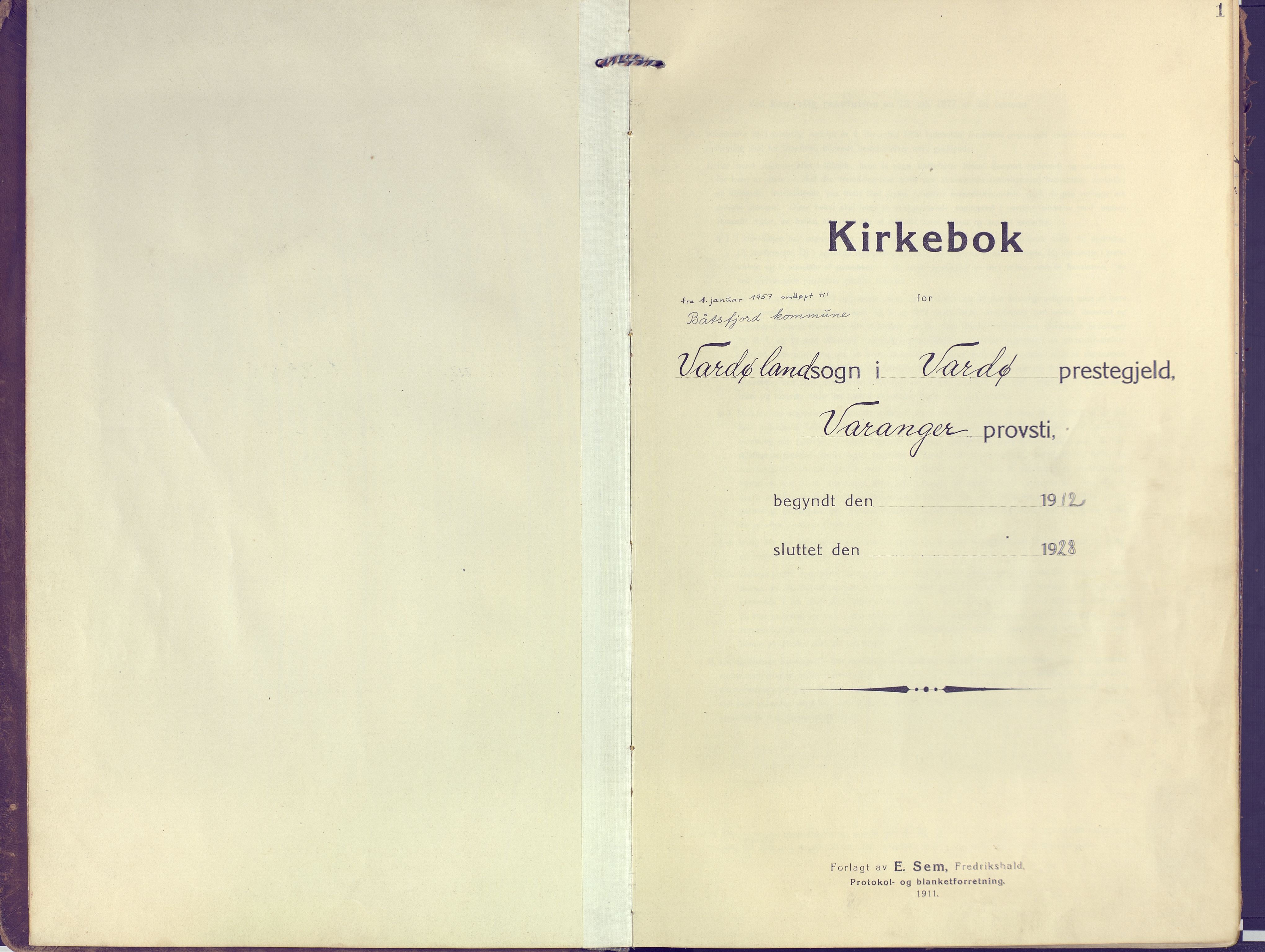 Vardø sokneprestkontor, SATØ/S-1332/H/Ha/L0013kirke: Parish register (official) no. 13, 1912-1928