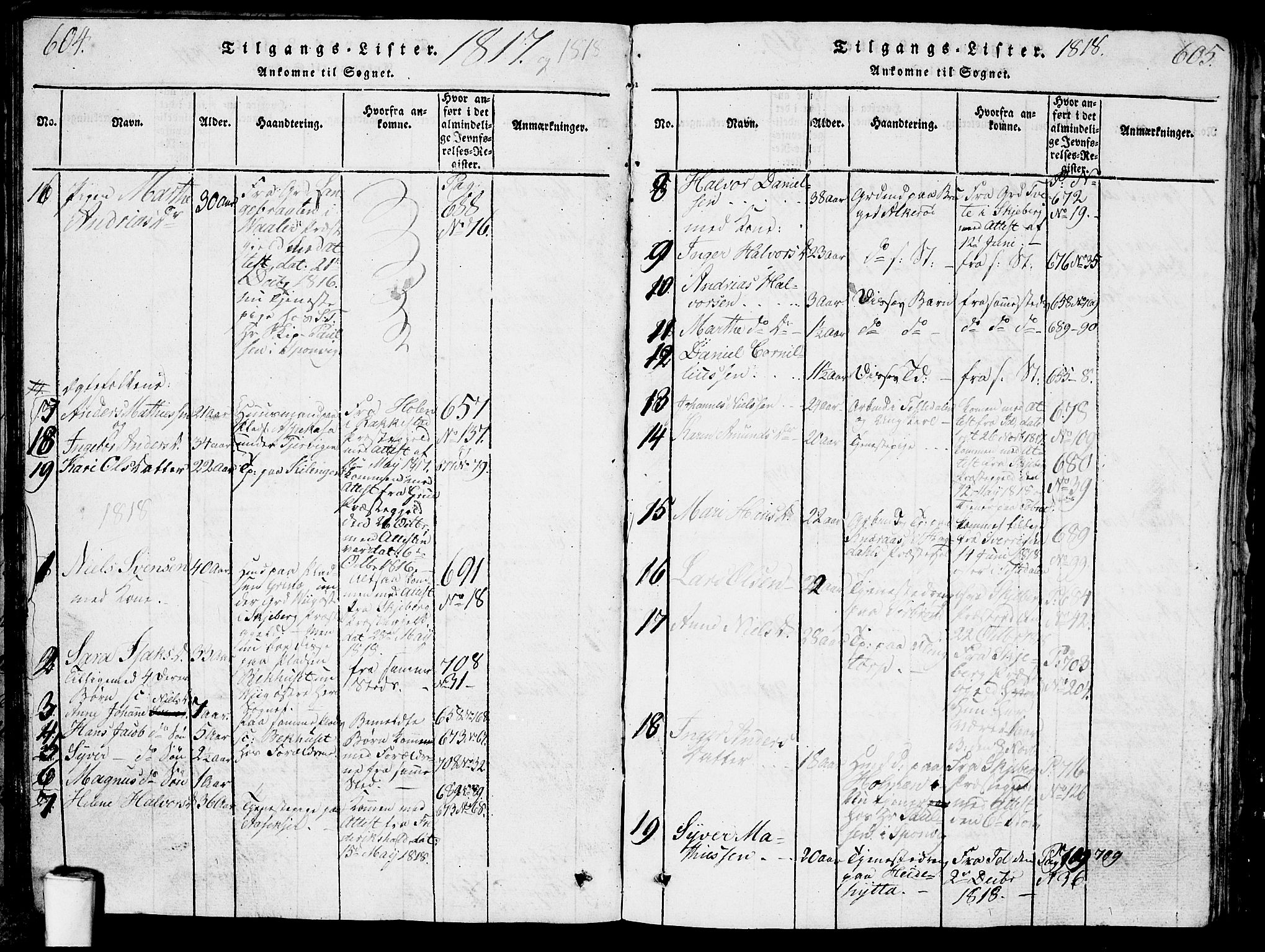 Berg prestekontor Kirkebøker, SAO/A-10902/G/Ga/L0001: Parish register (copy) no. I 1, 1815-1832, p. 604-605