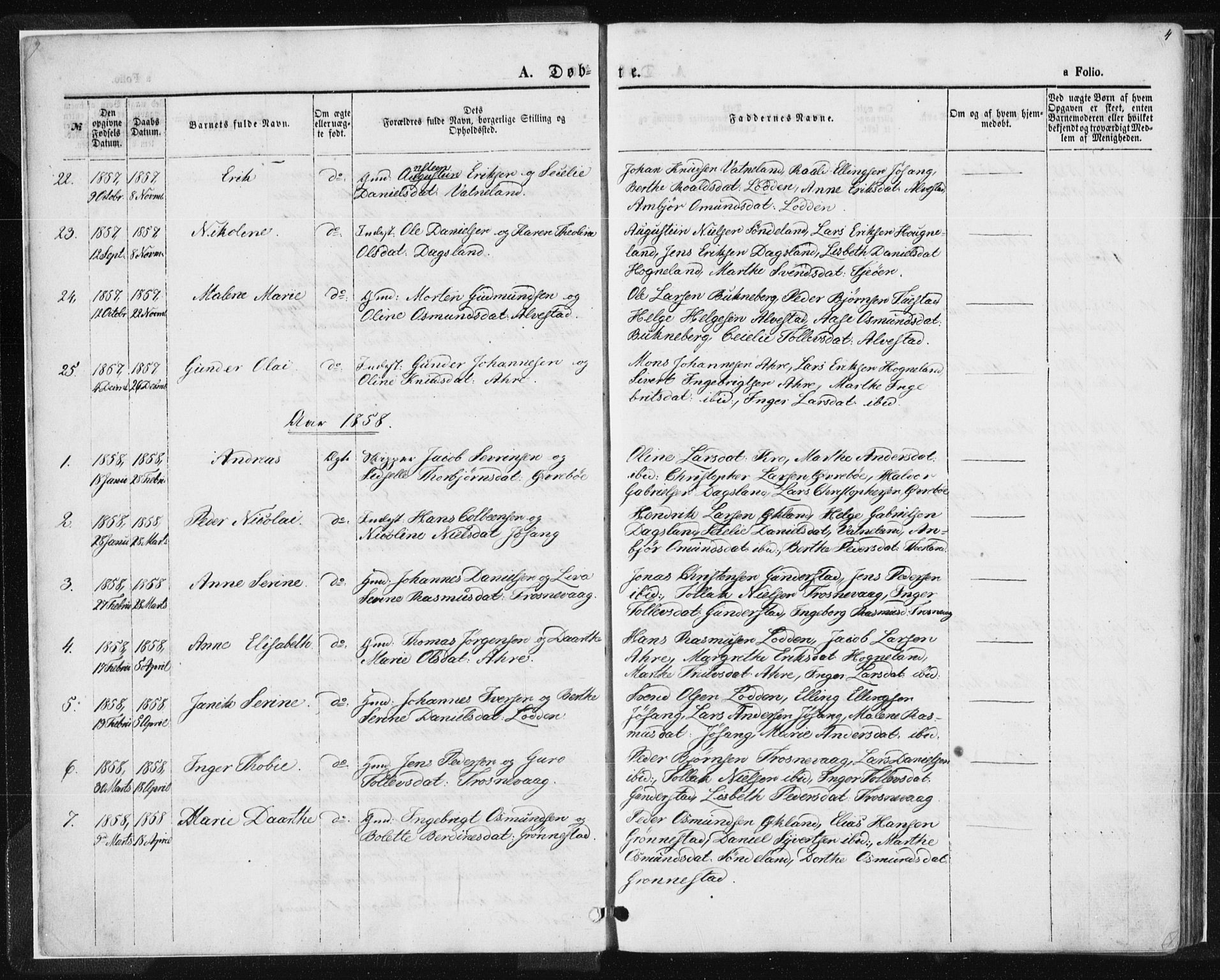 Tysvær sokneprestkontor, AV/SAST-A -101864/H/Ha/Haa/L0004: Parish register (official) no. A 4, 1857-1878, p. 4