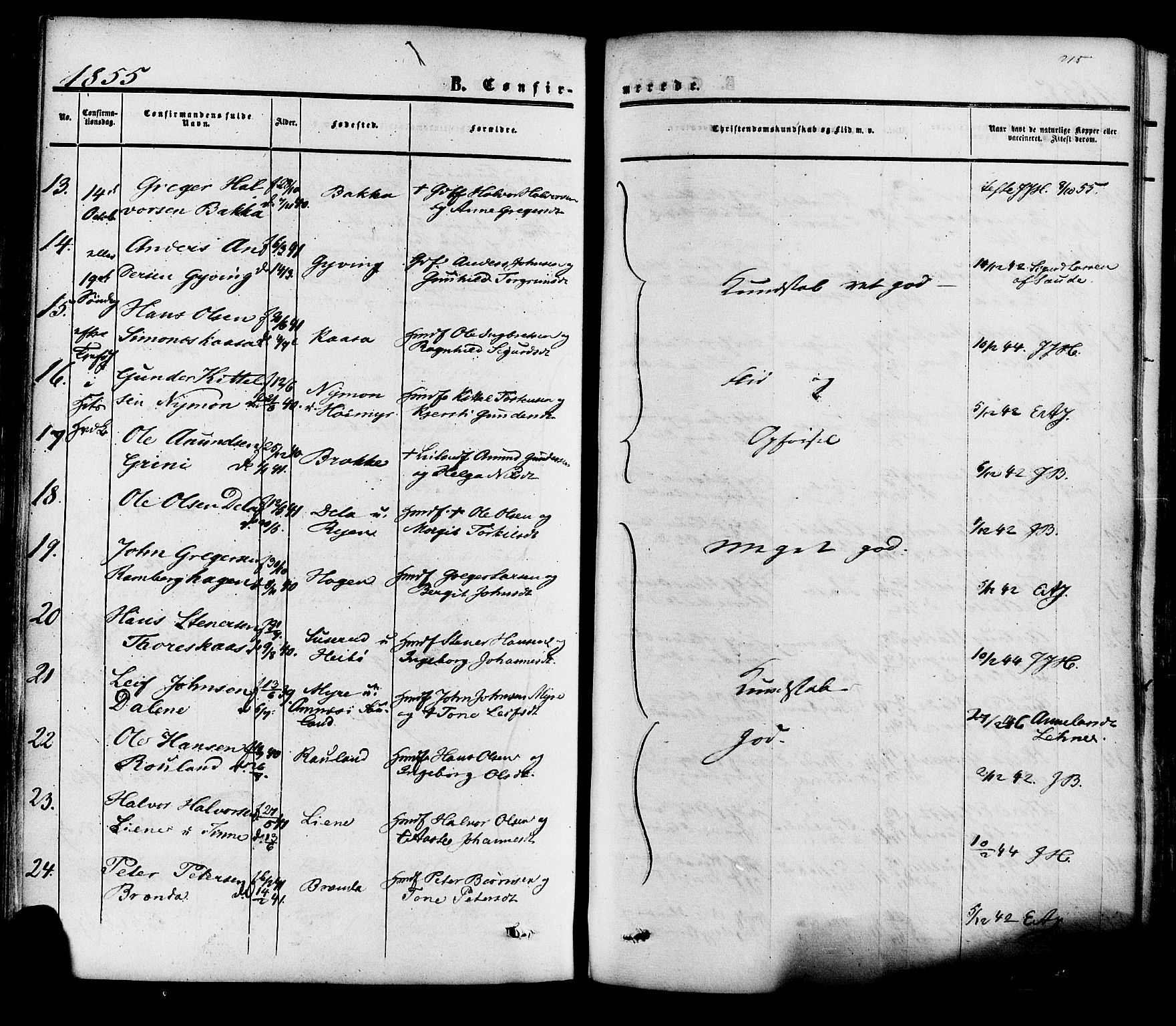 Heddal kirkebøker, AV/SAKO-A-268/F/Fa/L0007: Parish register (official) no. I 7, 1855-1877, p. 215