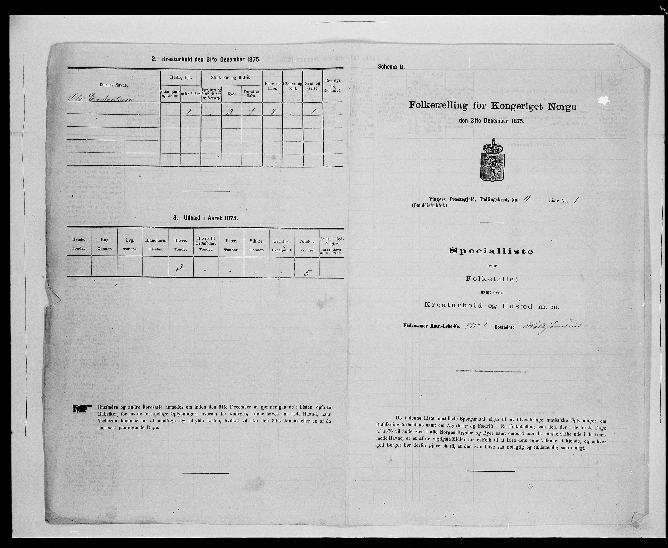 SAH, 1875 census for 0421L Vinger/Vinger og Austmarka, 1875, p. 1823