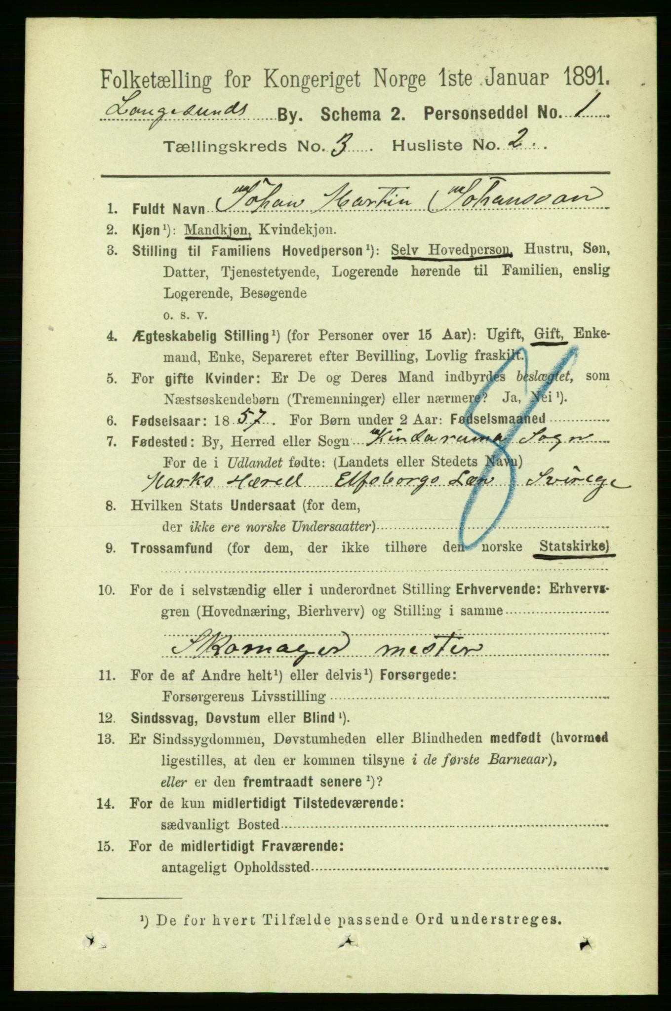 RA, 1891 census for 0802 Langesund, 1891, p. 906