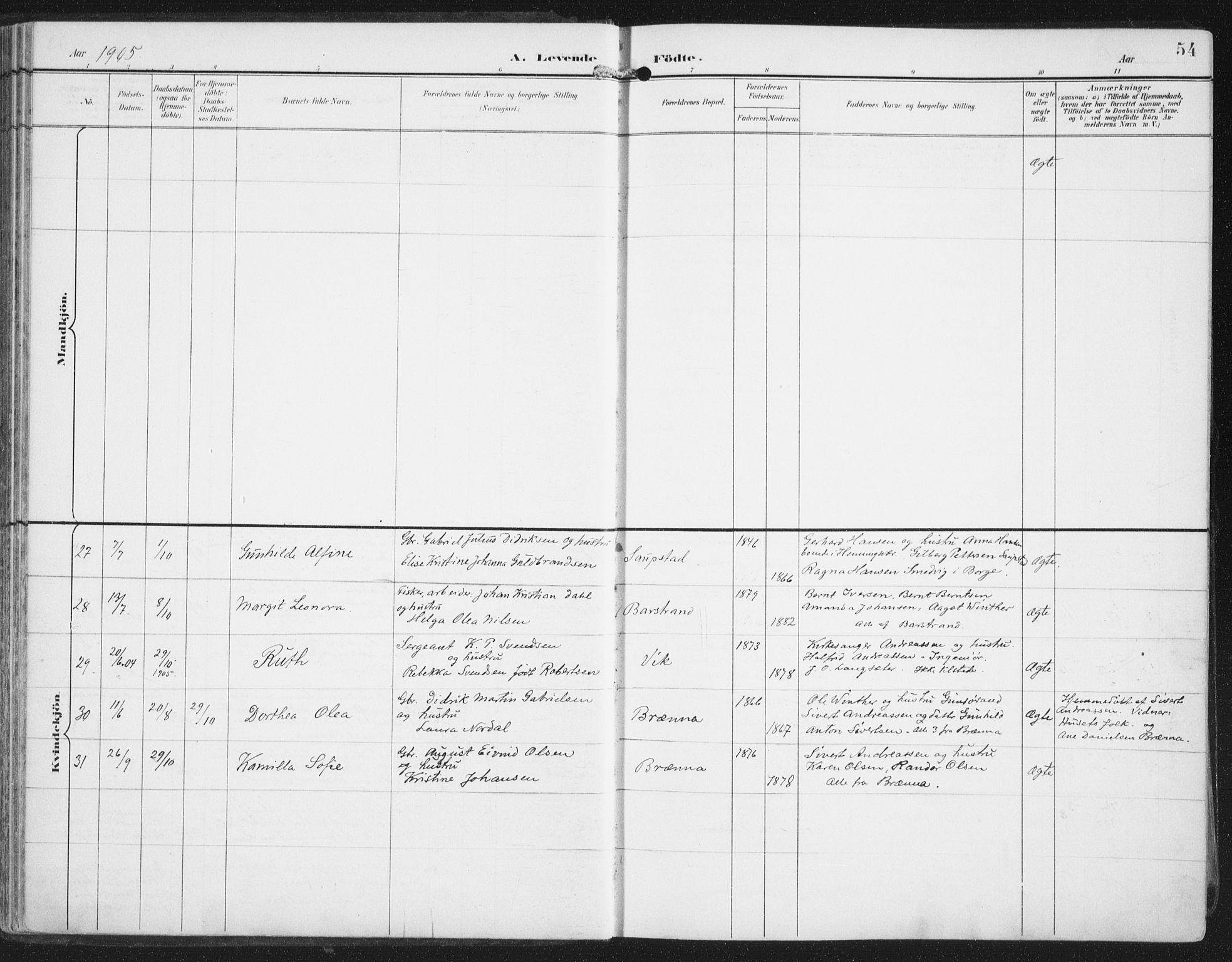 Ministerialprotokoller, klokkerbøker og fødselsregistre - Nordland, AV/SAT-A-1459/876/L1098: Parish register (official) no. 876A04, 1896-1915, p. 54