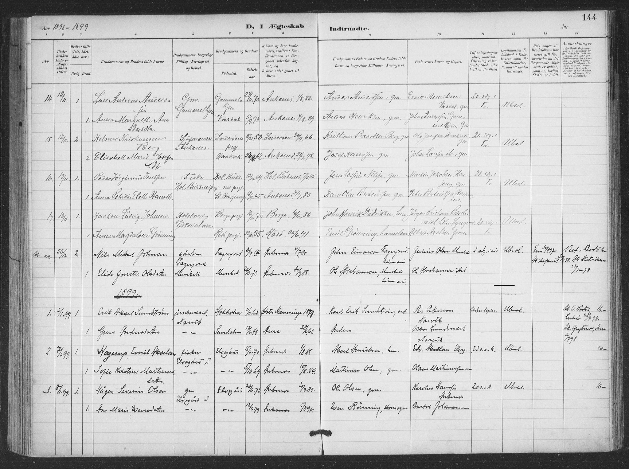 Ministerialprotokoller, klokkerbøker og fødselsregistre - Nordland, AV/SAT-A-1459/866/L0939: Parish register (official) no. 866A02, 1894-1906, p. 144