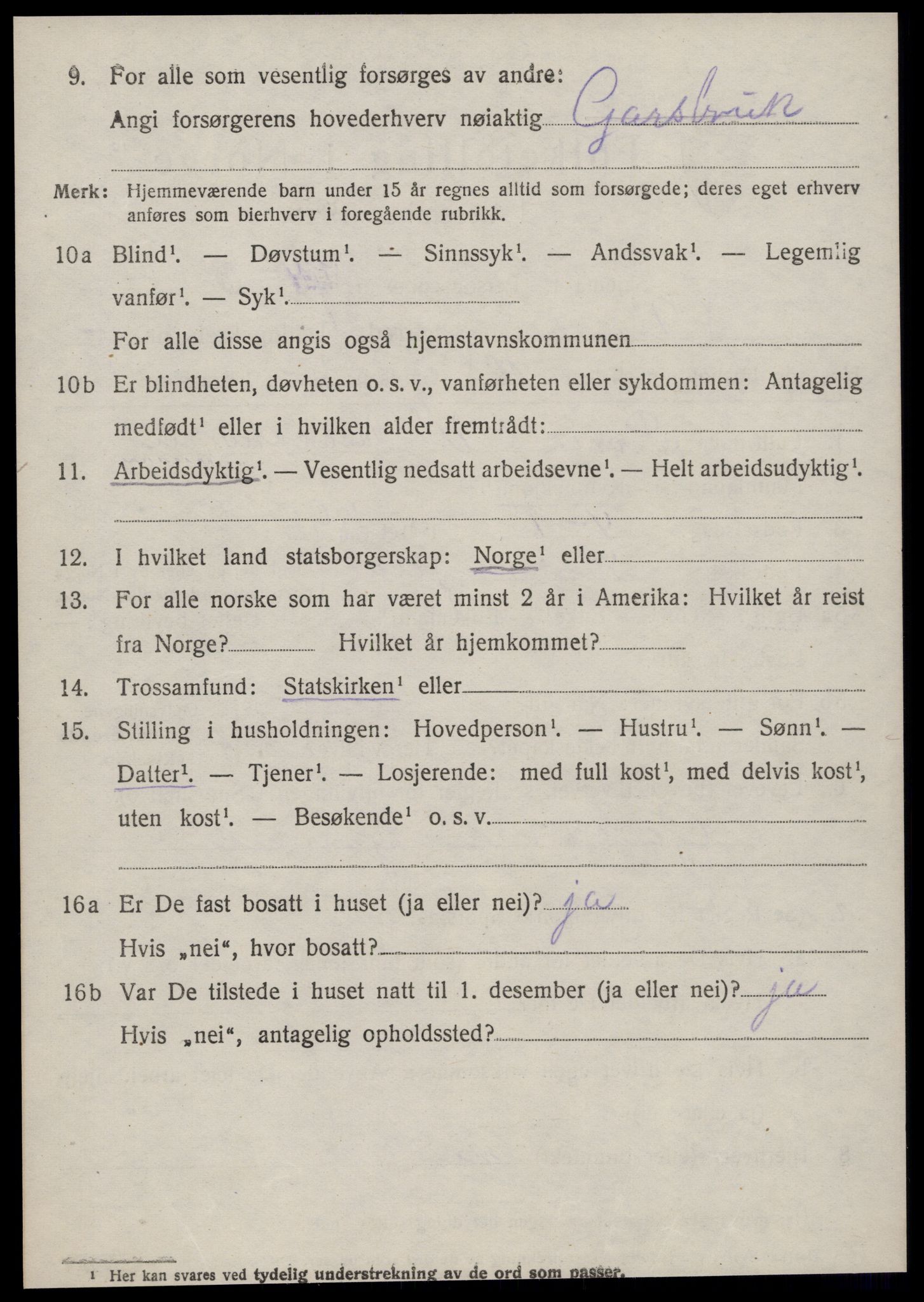 SAT, 1920 census for Volda, 1920, p. 9351