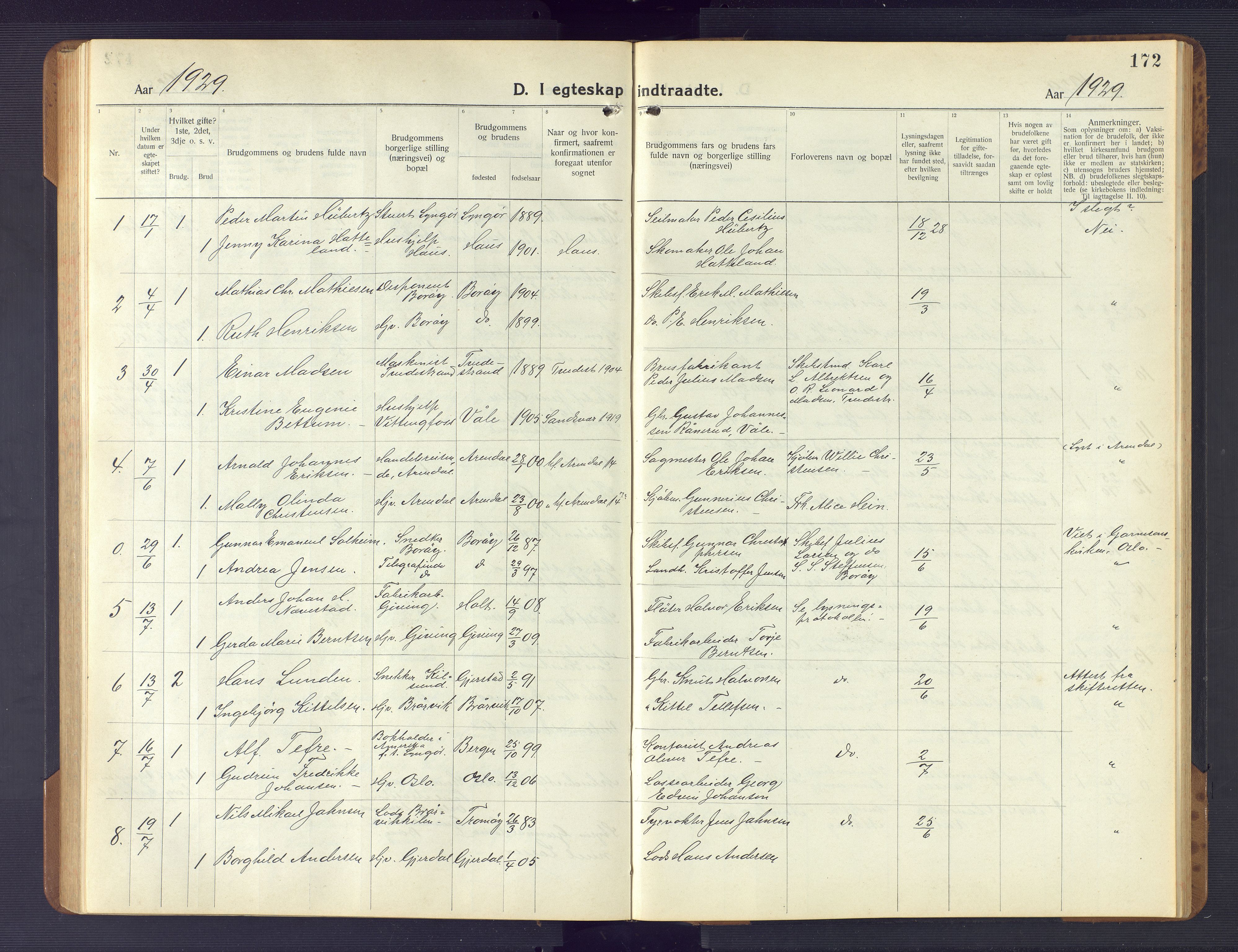 Dypvåg sokneprestkontor, SAK/1111-0007/F/Fb/Fba/L0015: Parish register (copy) no. B 15, 1922-1949, p. 172