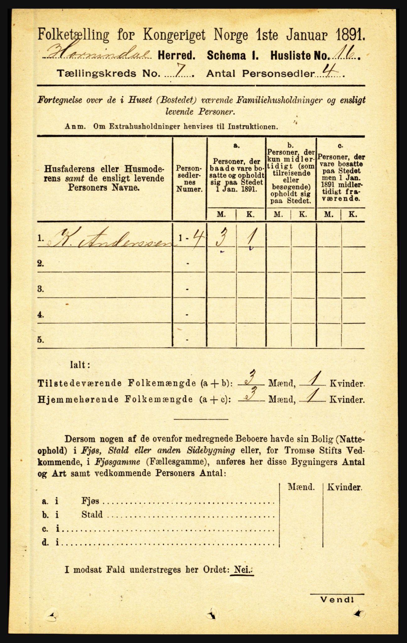 RA, 1891 census for 1444 Hornindal, 1891, p. 1742