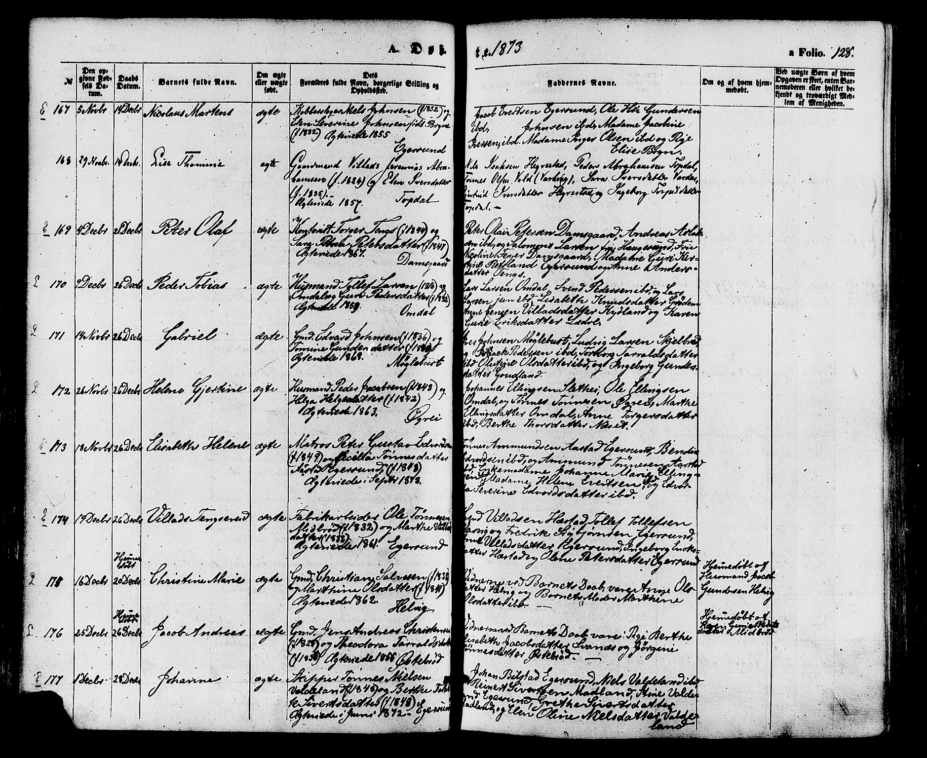 Eigersund sokneprestkontor, AV/SAST-A-101807/S08/L0014: Parish register (official) no. A 13, 1866-1878, p. 128