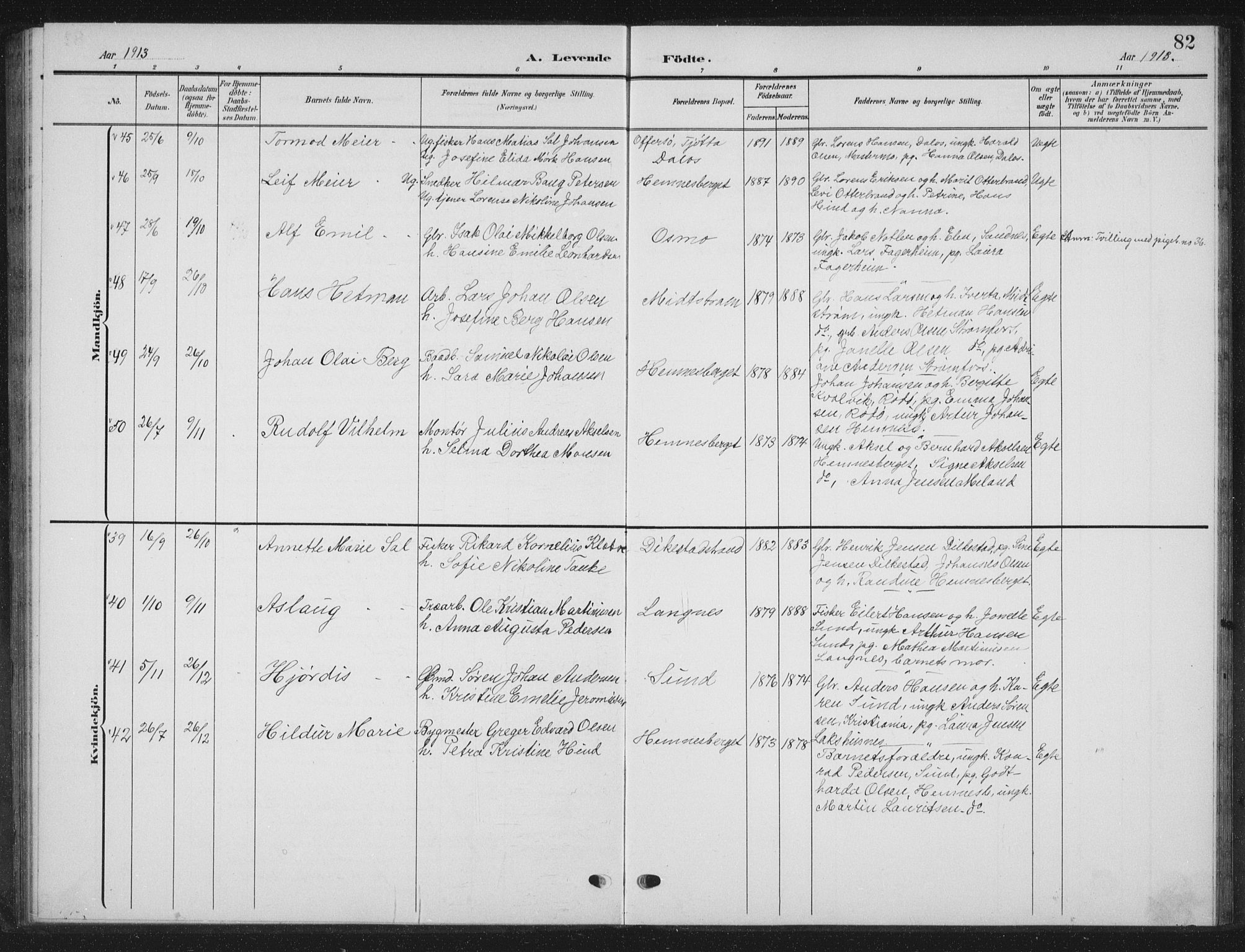 Ministerialprotokoller, klokkerbøker og fødselsregistre - Nordland, AV/SAT-A-1459/825/L0370: Parish register (copy) no. 825C07, 1903-1923, p. 82