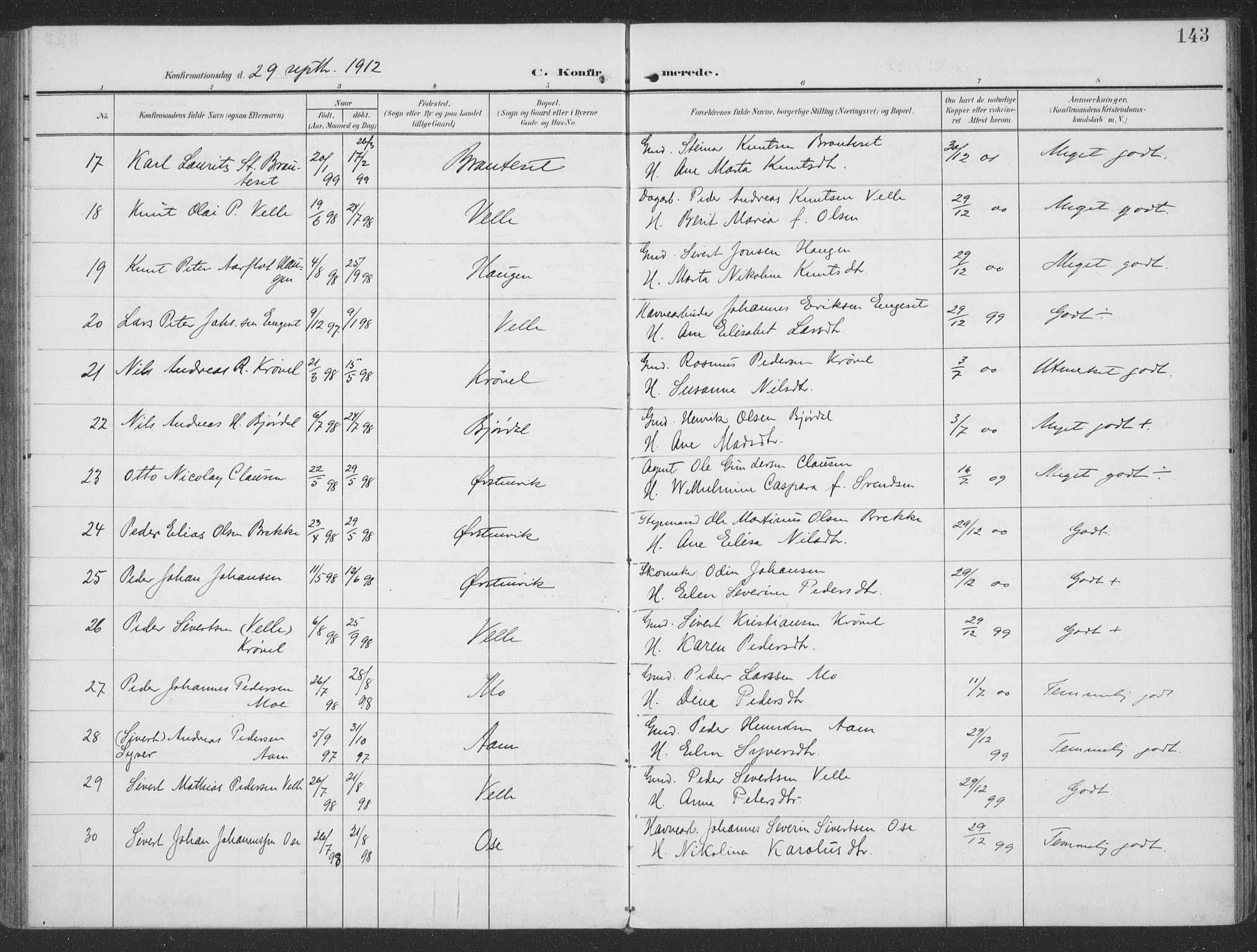 Ministerialprotokoller, klokkerbøker og fødselsregistre - Møre og Romsdal, SAT/A-1454/513/L0178: Parish register (official) no. 513A05, 1906-1919, p. 143