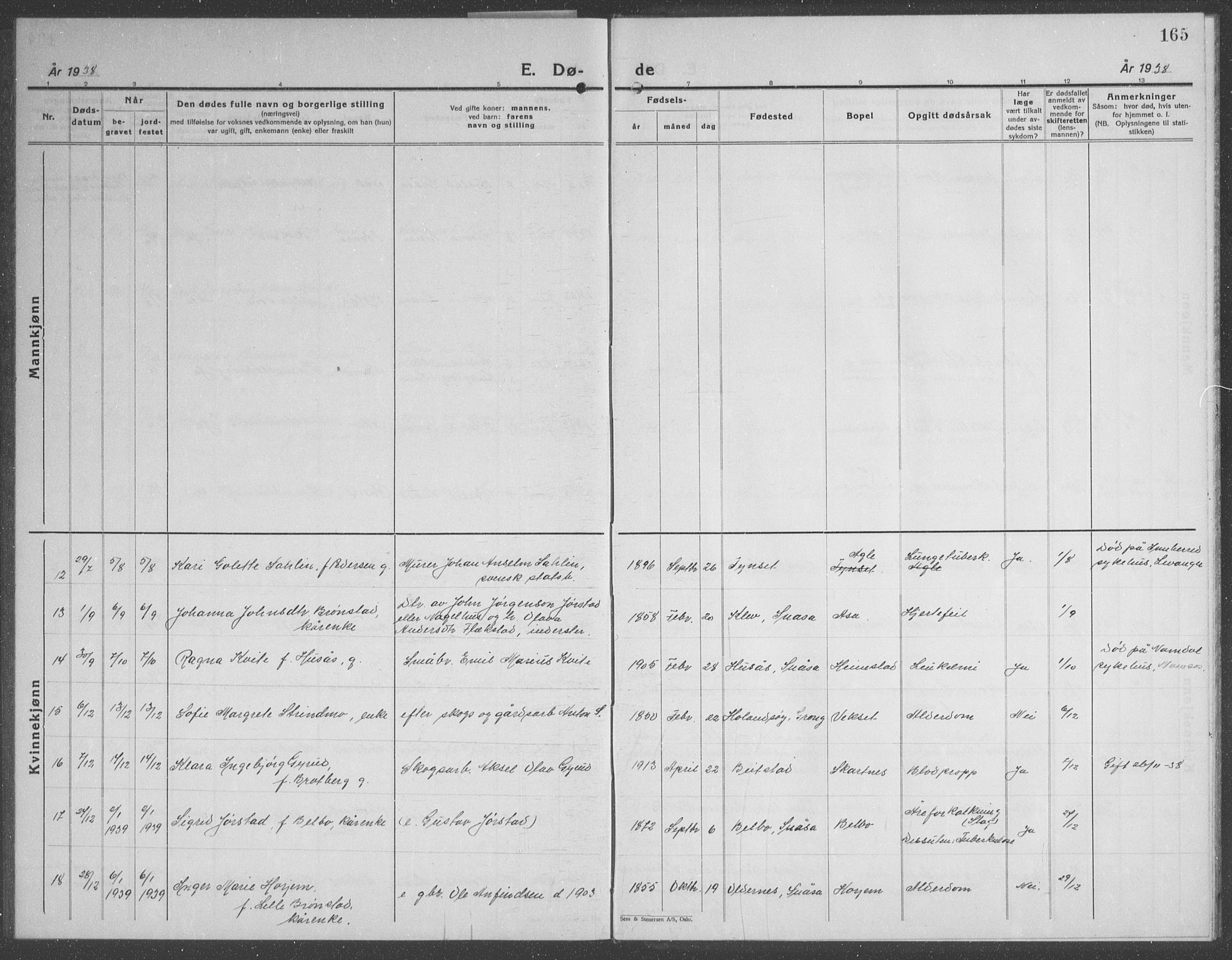 Ministerialprotokoller, klokkerbøker og fødselsregistre - Nord-Trøndelag, AV/SAT-A-1458/749/L0481: Parish register (copy) no. 749C03, 1933-1945, p. 165