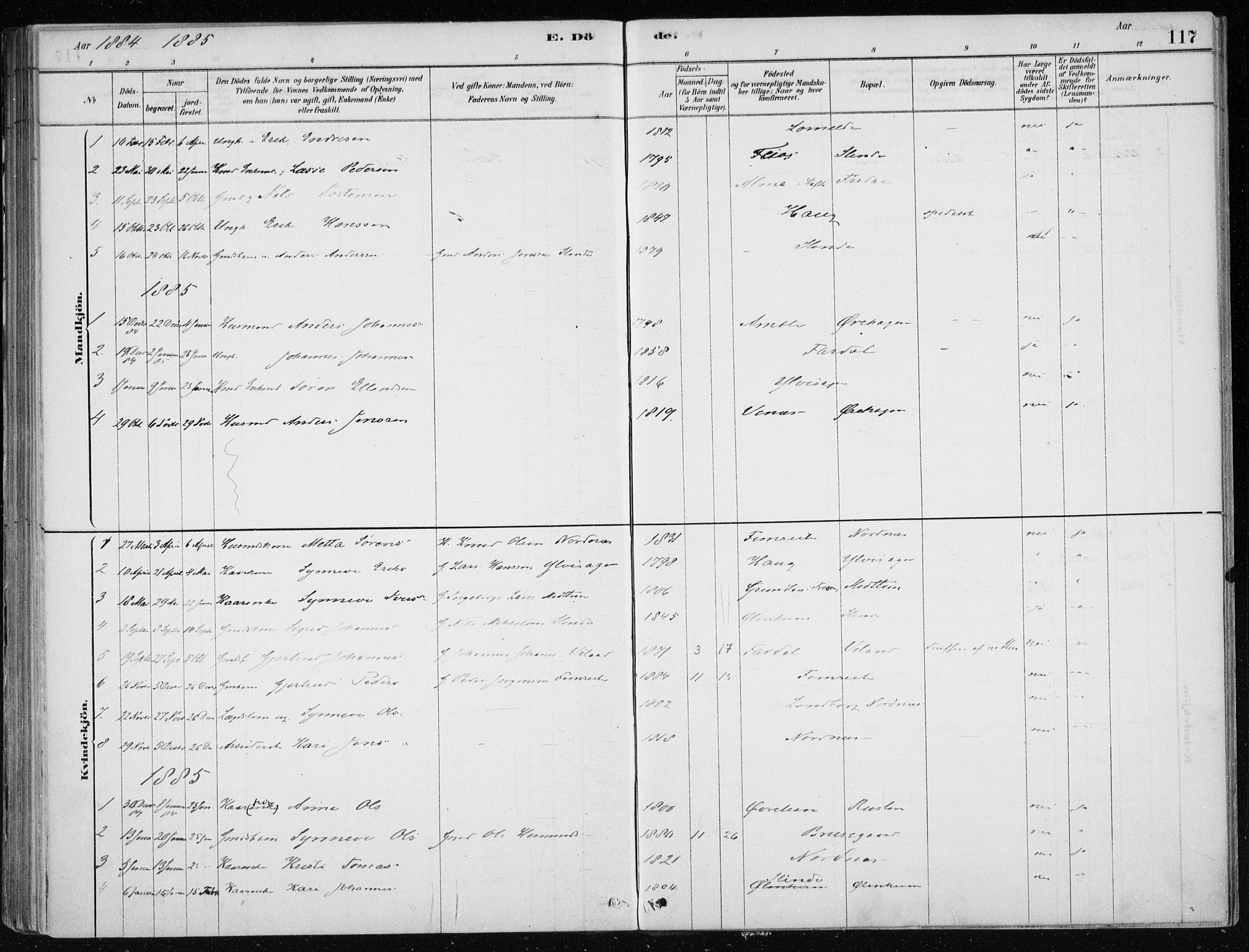 Sogndal sokneprestembete, AV/SAB-A-81301/H/Haa/Haac/L0001: Parish register (official) no. C 1, 1878-1907, p. 117