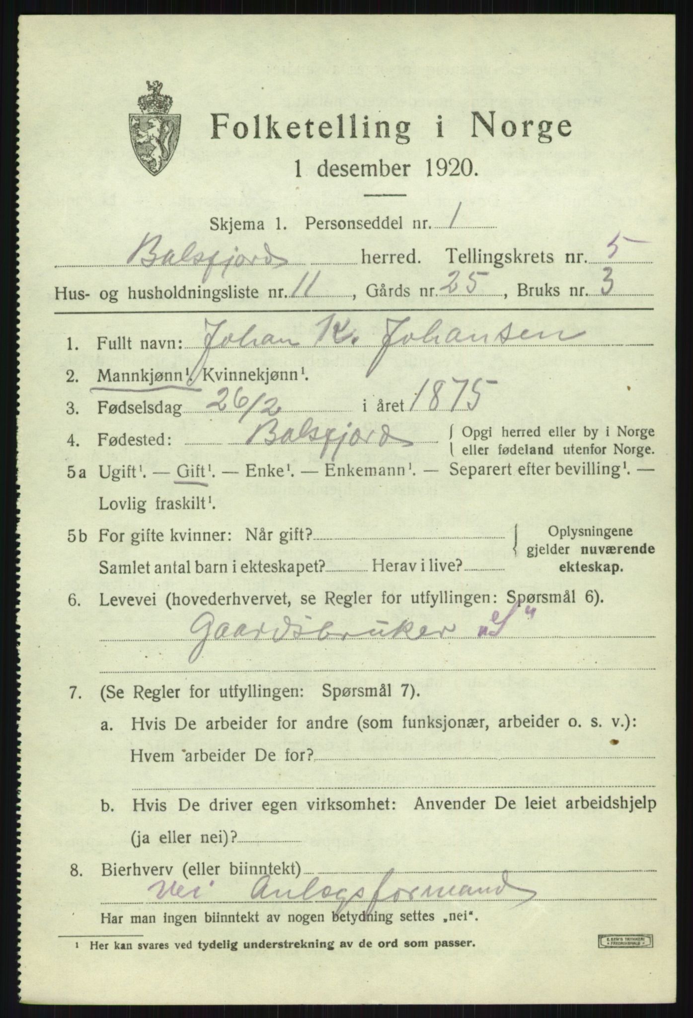 SATØ, 1920 census for Balsfjord, 1920, p. 3232