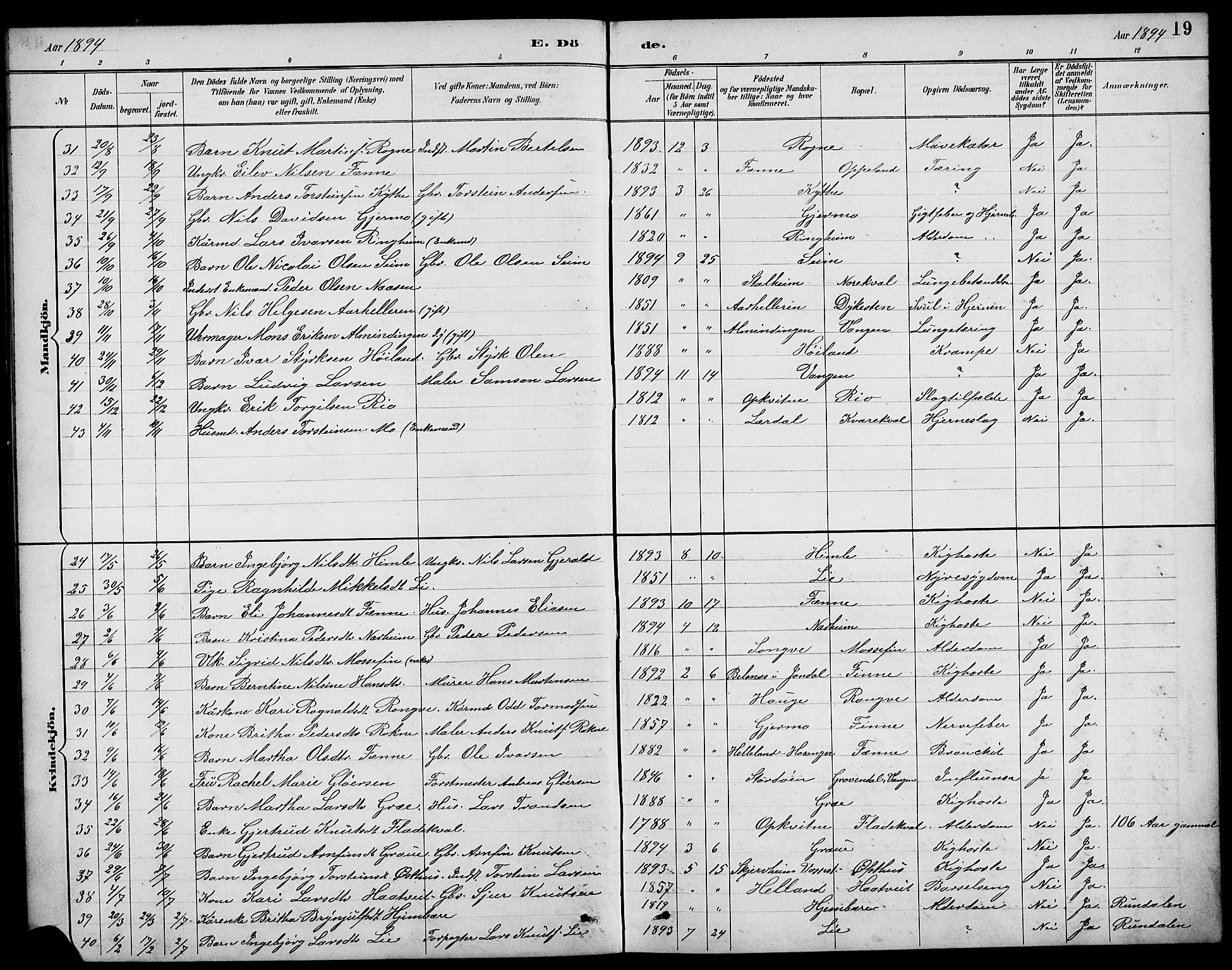 Voss sokneprestembete, AV/SAB-A-79001/H/Hab: Parish register (copy) no. F 1, 1890-1912, p. 19