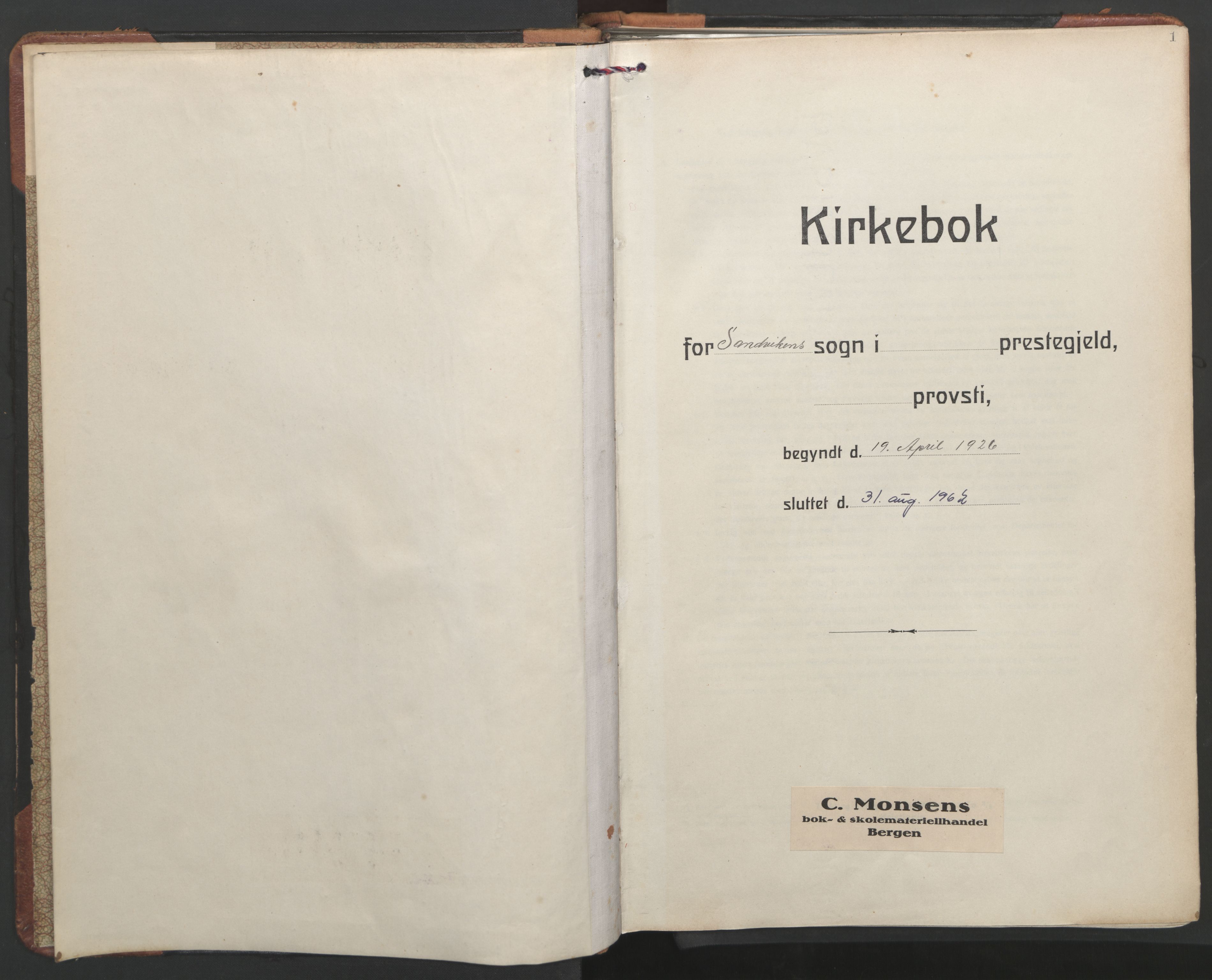 Sandviken Sokneprestembete, SAB/A-77601/H/Hb/L0018: Parish register (copy) no. E 2, 1926-1962, p. 0b-1a
