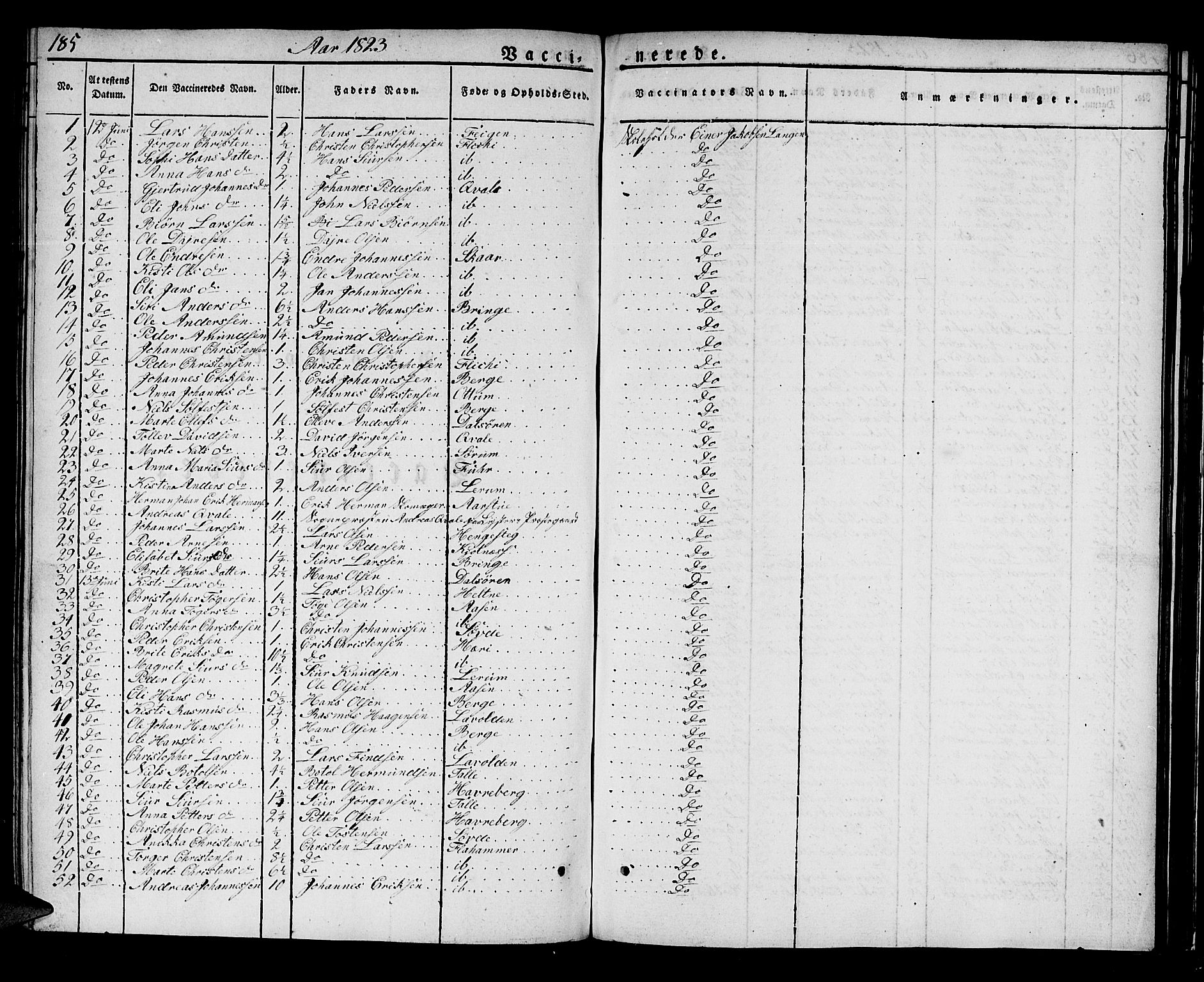 Luster sokneprestembete, SAB/A-81101/H/Haa/Haaa/L0004: Parish register (official) no. A 4, 1821-1832, p. 185