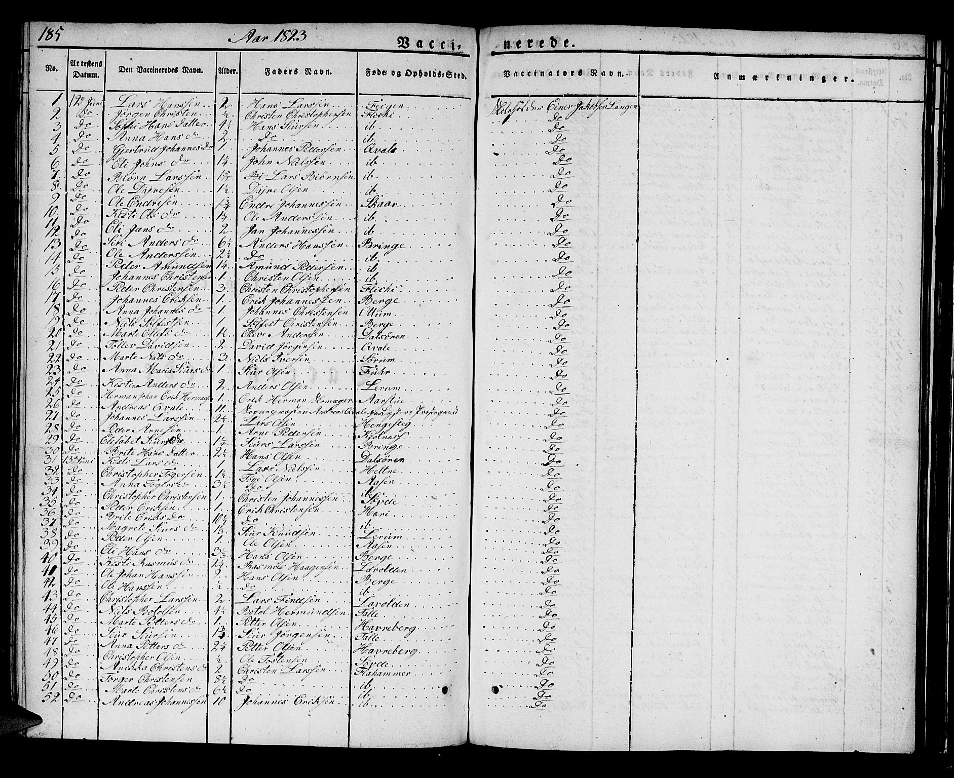 Luster sokneprestembete, AV/SAB-A-81101/H/Haa/Haaa/L0004: Parish register (official) no. A 4, 1821-1832, p. 185