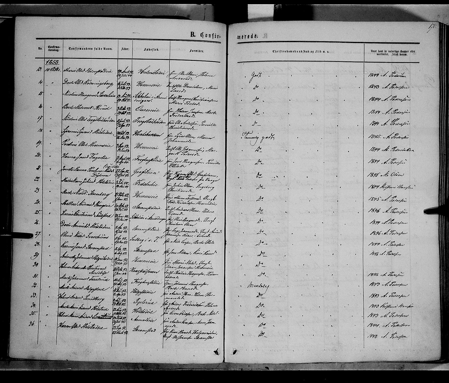 Østre Toten prestekontor, SAH/PREST-104/H/Ha/Haa/L0004: Parish register (official) no. 4, 1857-1865, p. 170