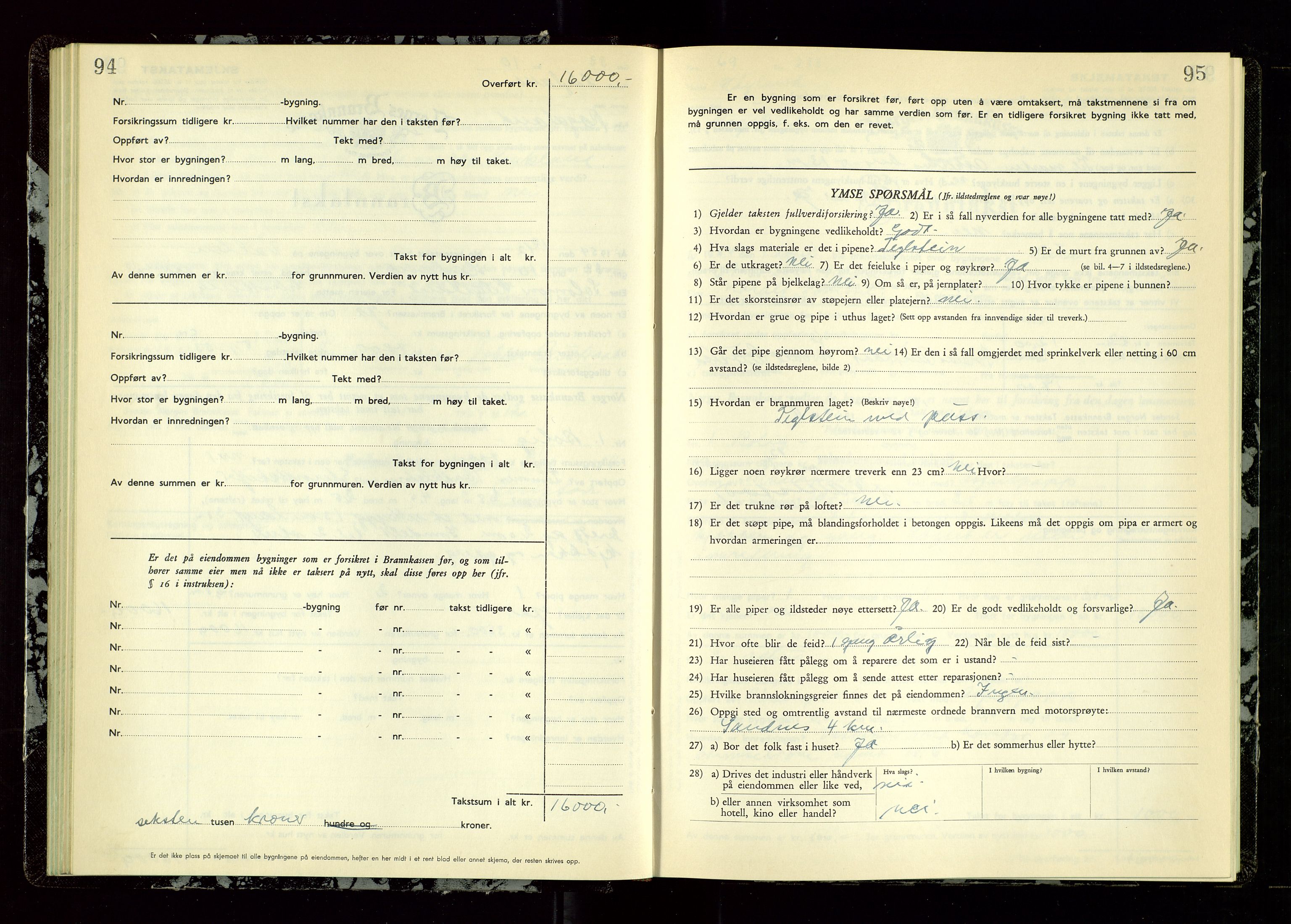 Høyland/Sandnes lensmannskontor, AV/SAST-A-100166/Gob/L0009: "Branntakstprotokoll", 1952-1955, p. 94-95