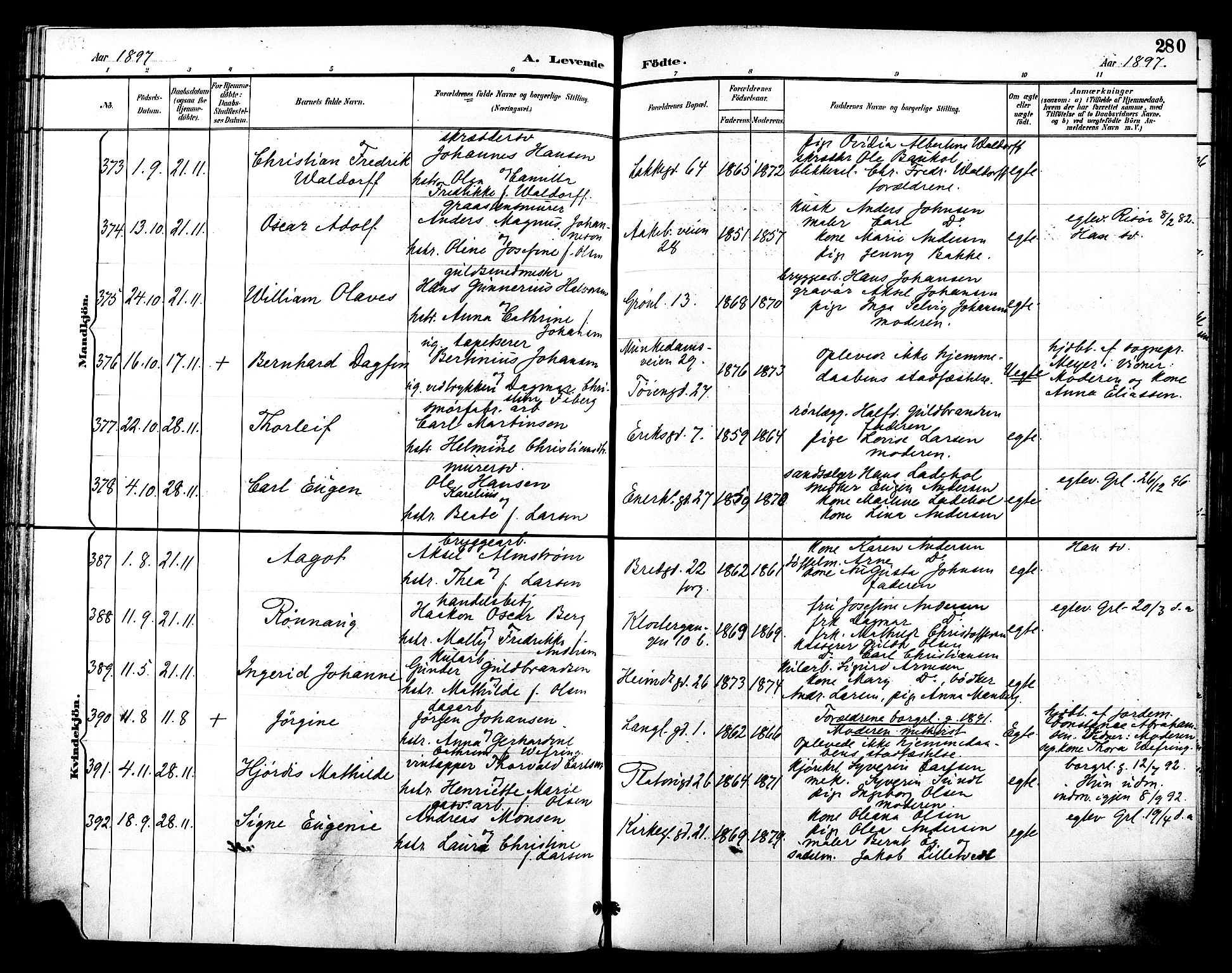 Grønland prestekontor Kirkebøker, SAO/A-10848/F/Fa/L0012: Parish register (official) no. 12, 1893-1900, p. 280