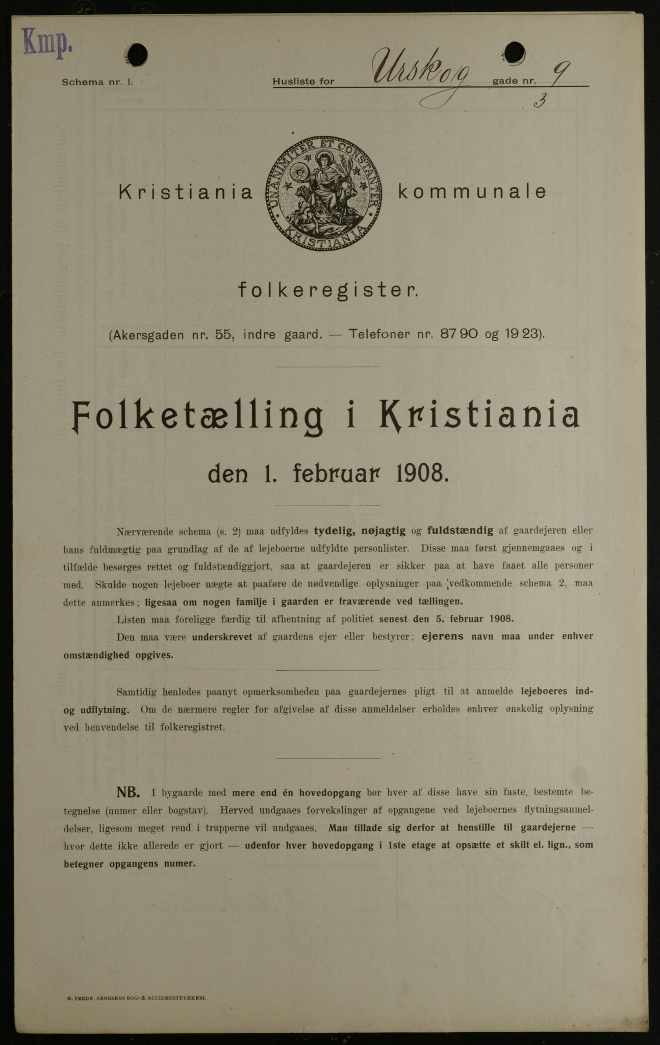 OBA, Municipal Census 1908 for Kristiania, 1908, p. 2667