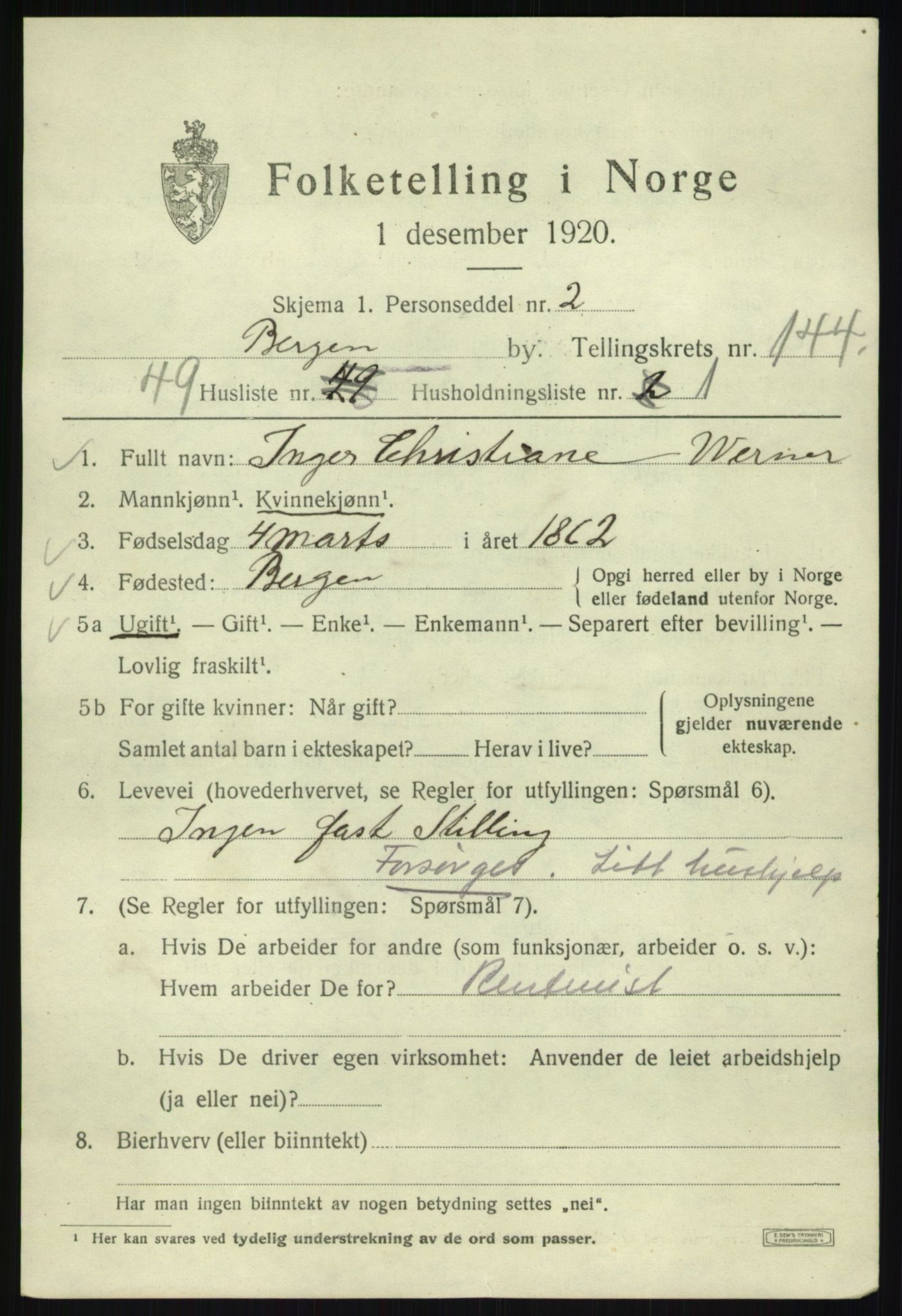 SAB, 1920 census for Bergen, 1920, p. 241602