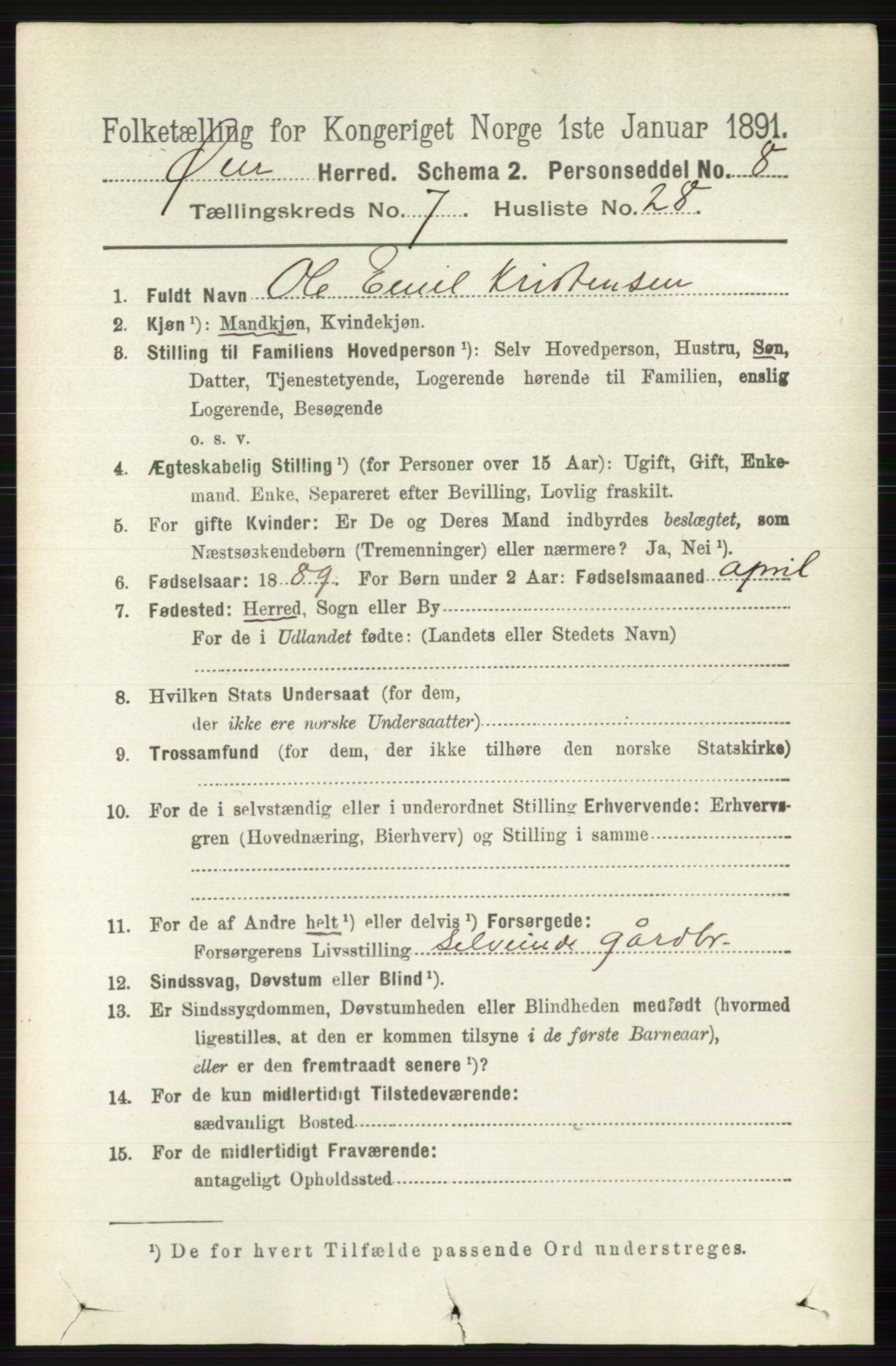 RA, 1891 census for 0521 Øyer, 1891, p. 2634