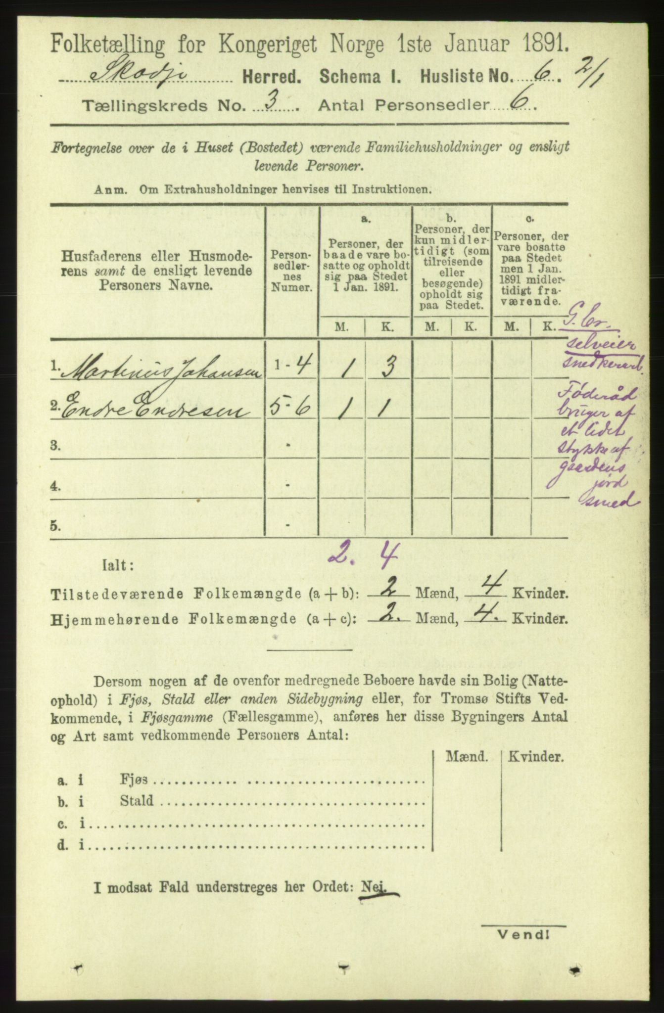 RA, 1891 census for 1529 Skodje, 1891, p. 440