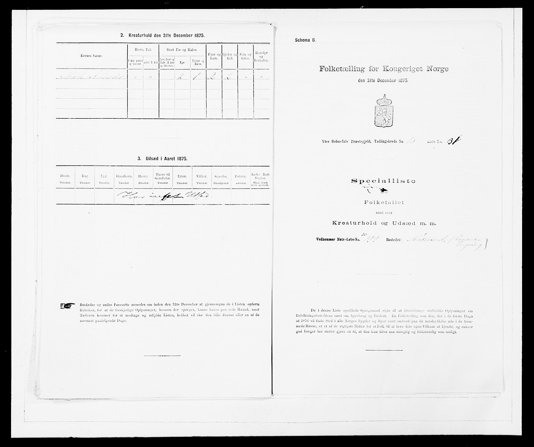 SAB, 1875 census for 1429P Ytre Holmedal, 1875, p. 923