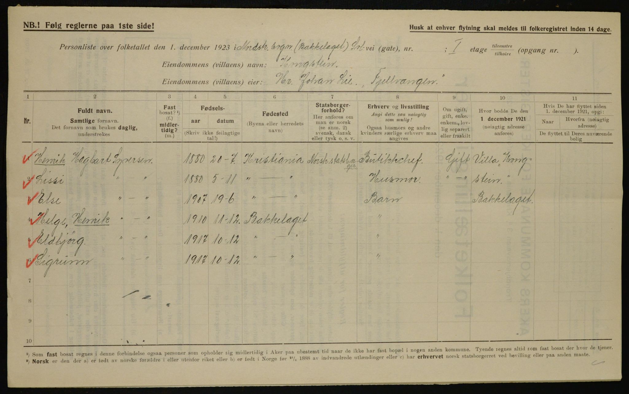 , Municipal Census 1923 for Aker, 1923, p. 40196