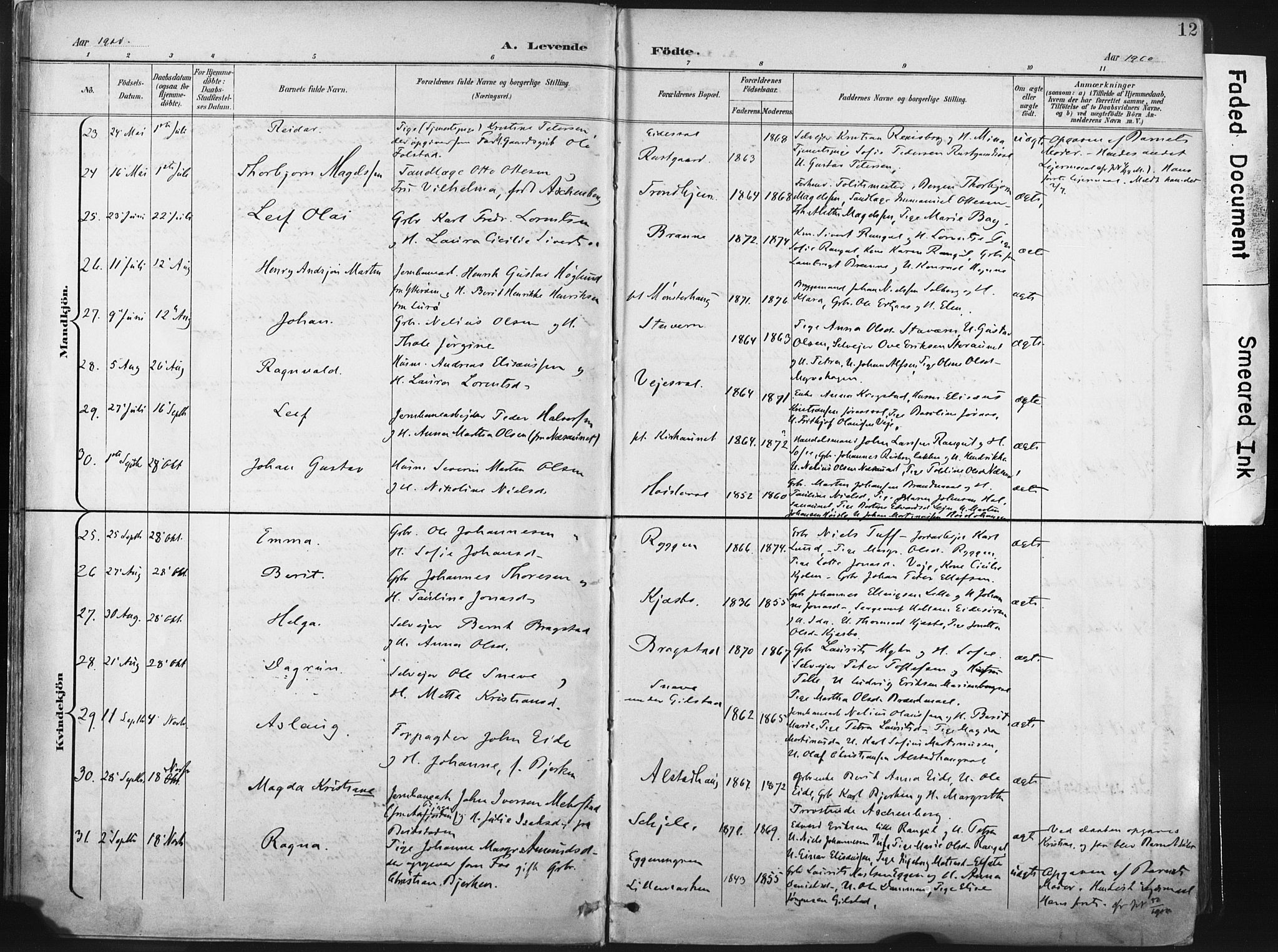 Ministerialprotokoller, klokkerbøker og fødselsregistre - Nord-Trøndelag, AV/SAT-A-1458/717/L0162: Parish register (official) no. 717A12, 1898-1923, p. 12