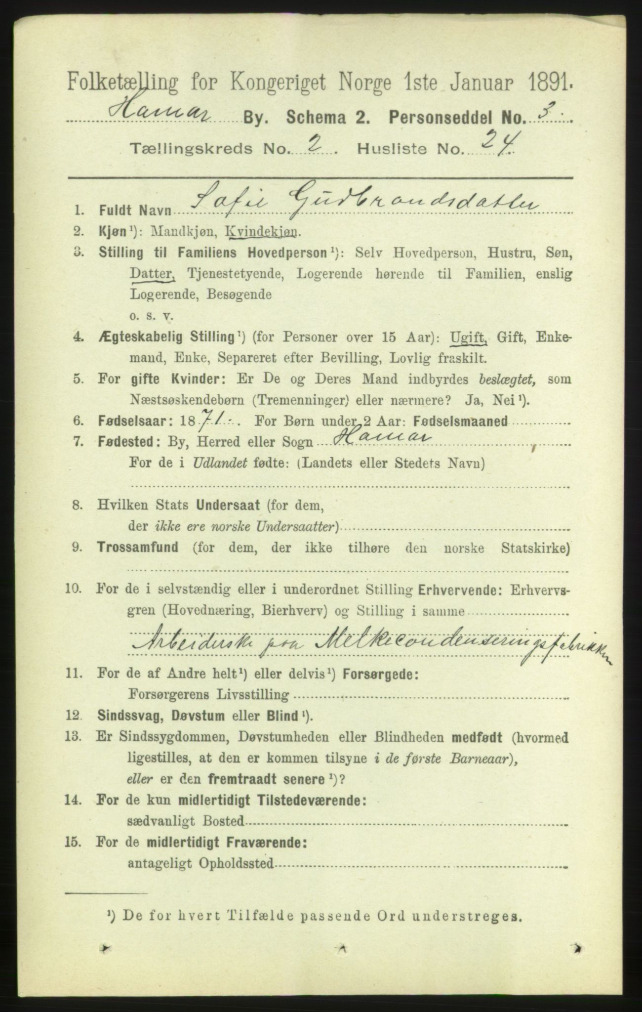 RA, 1891 census for 0401 Hamar, 1891, p. 1333