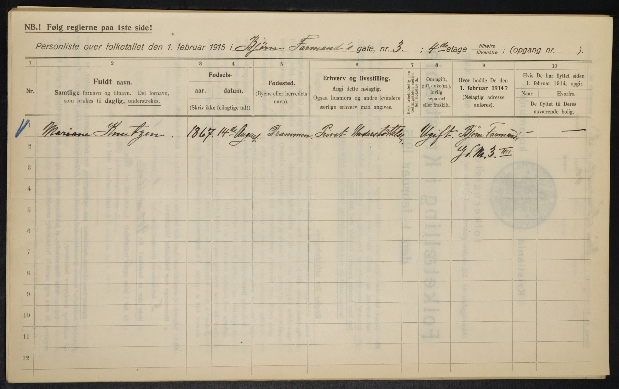 OBA, Municipal Census 1915 for Kristiania, 1915, p. 6623