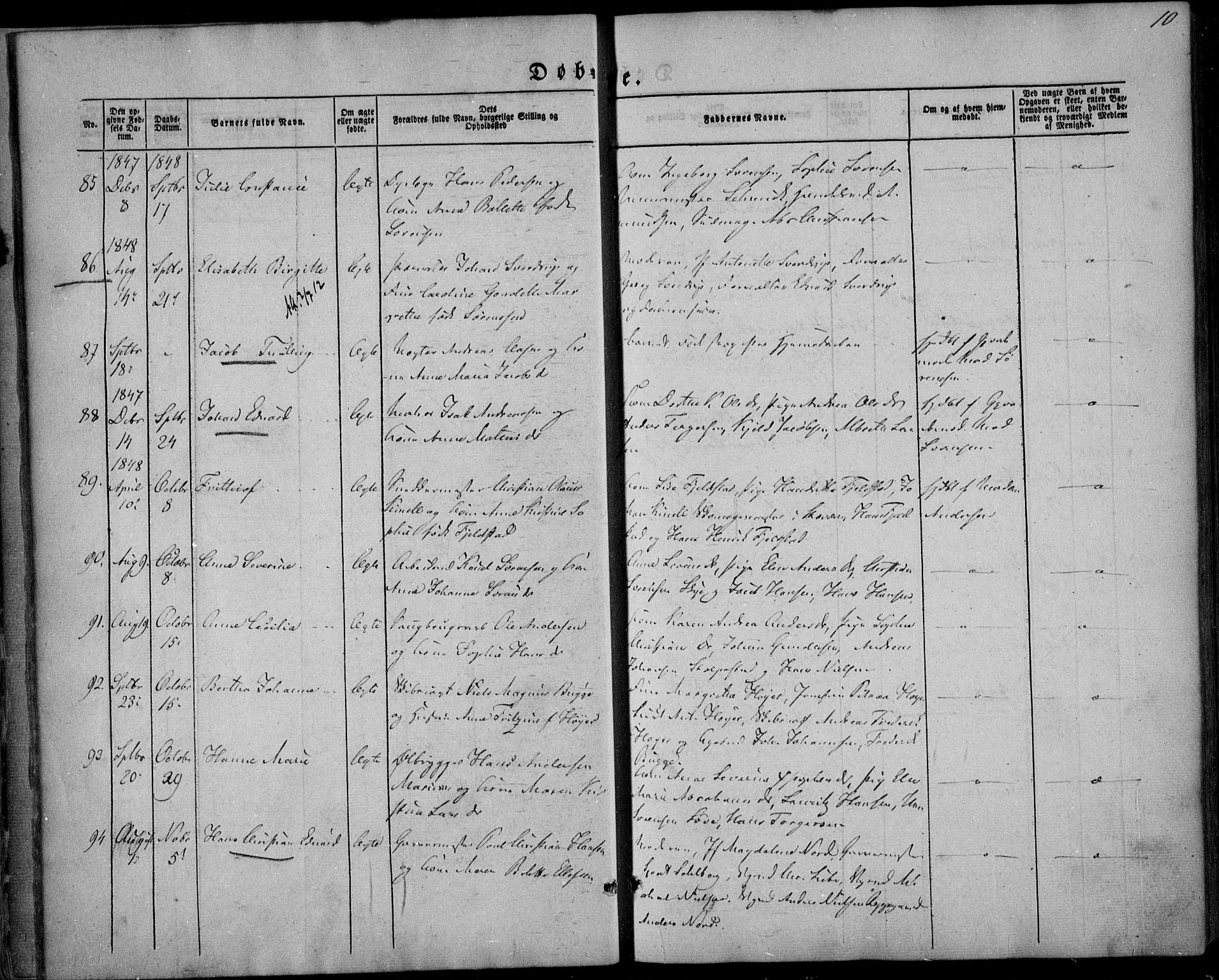 Larvik kirkebøker, AV/SAKO-A-352/F/Fa/L0003: Parish register (official) no. I 3, 1848-1856, p. 10