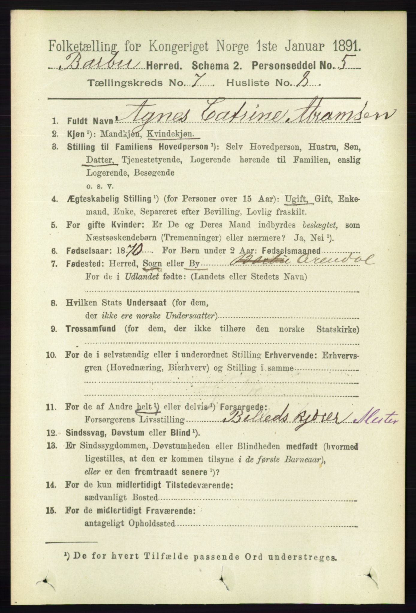 RA, 1891 census for 0990 Barbu, 1891, p. 5093