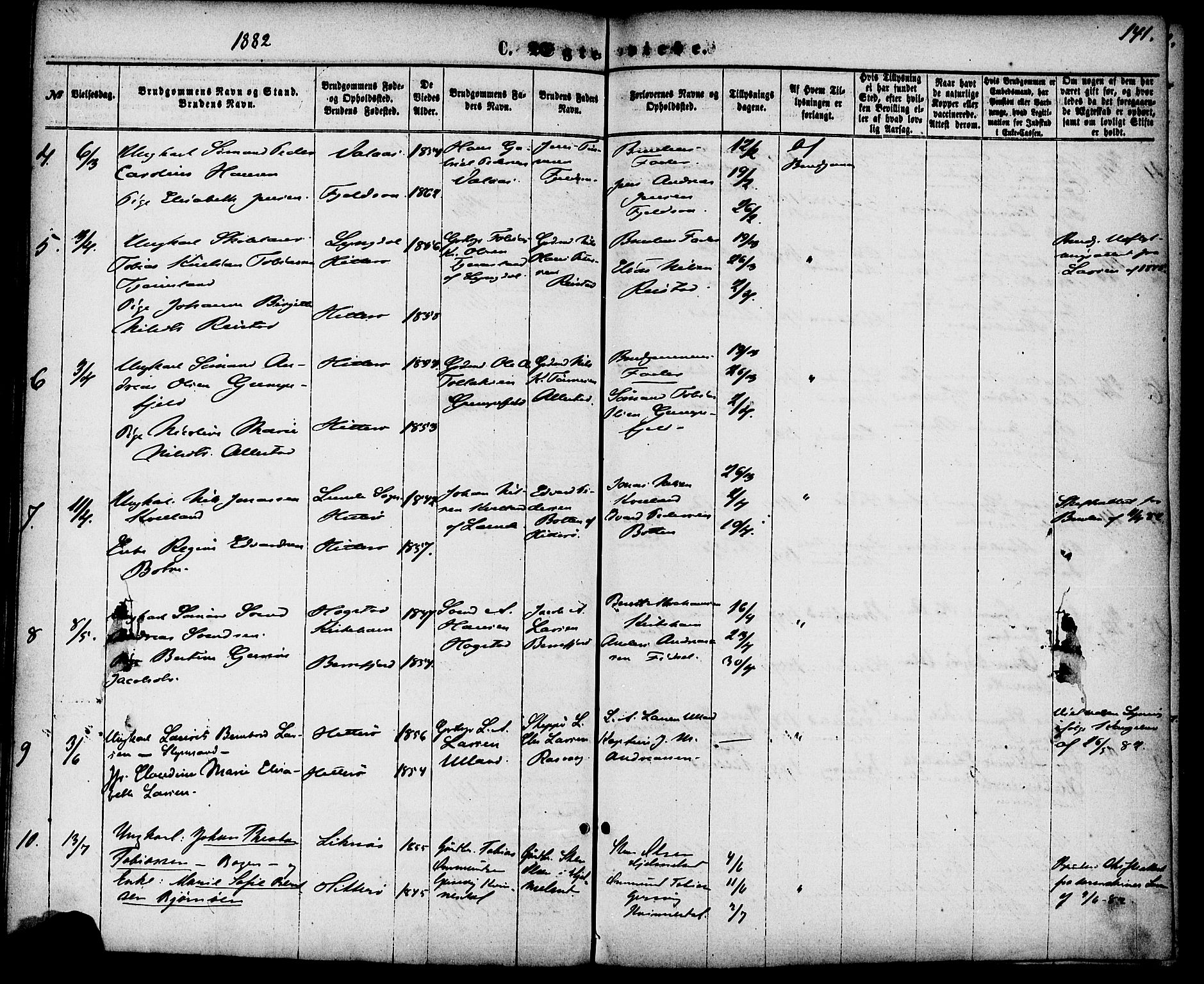 Flekkefjord sokneprestkontor, AV/SAK-1111-0012/F/Fa/Fab/L0005: Parish register (official) no. A 5, 1870-1886, p. 141