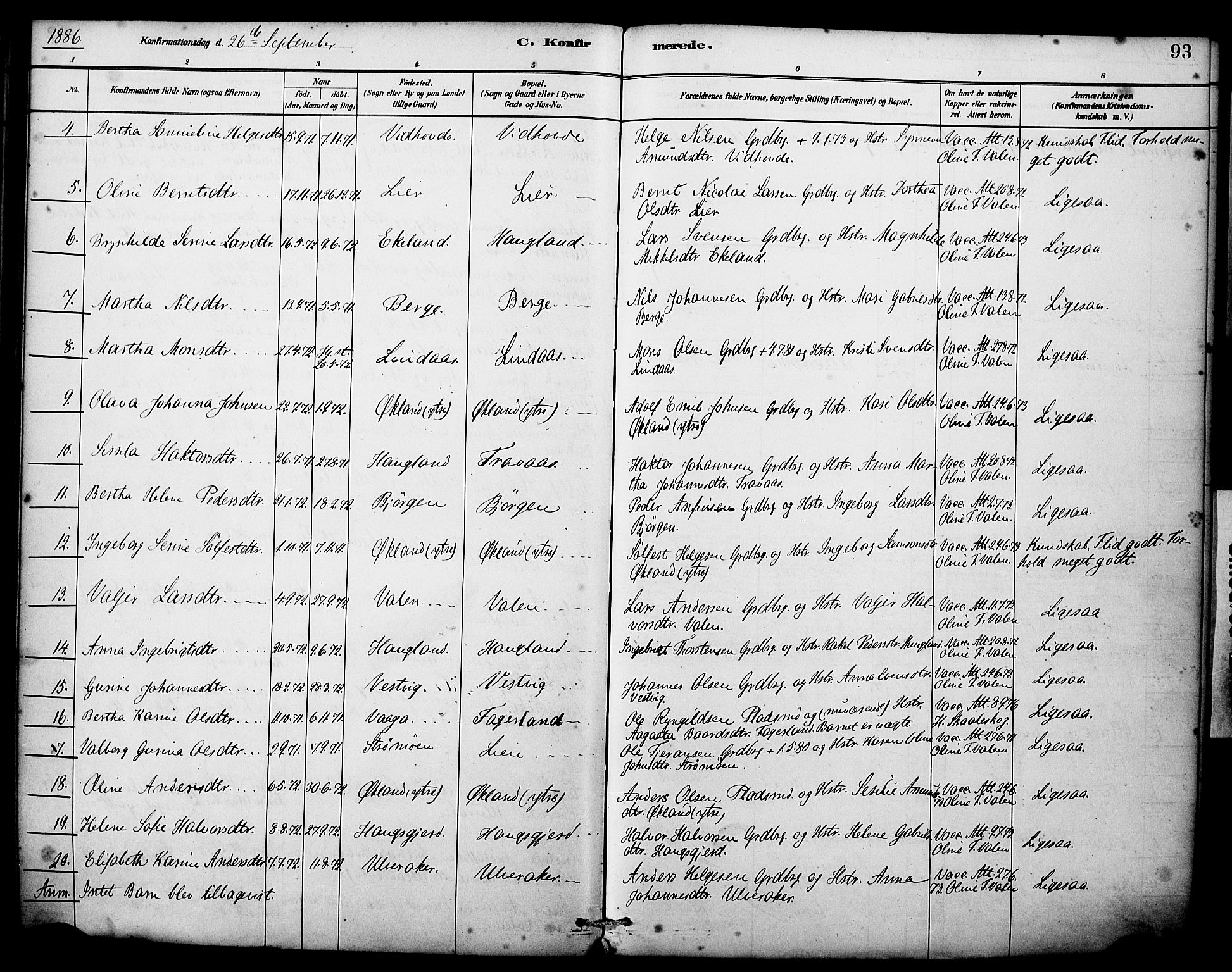 Sveio Sokneprestembete, AV/SAB-A-78501/H/Haa: Parish register (official) no. C 2, 1881-1899, p. 93