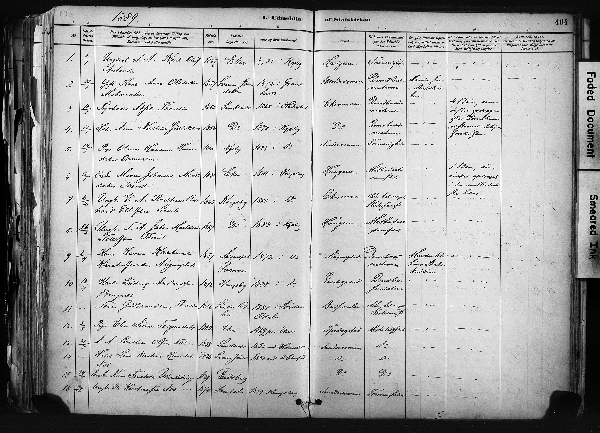 Kongsberg kirkebøker, AV/SAKO-A-22/F/Fb/L0002: Parish register (official) no. II 2, 1886-1896, p. 464