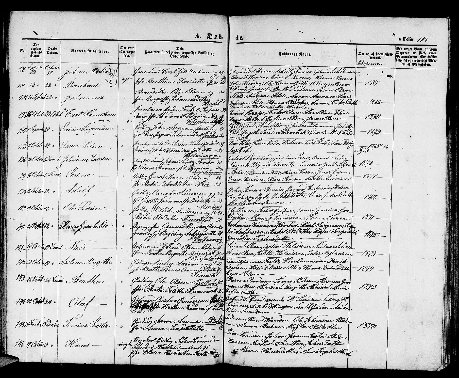 Hetland sokneprestkontor, SAST/A-101826/30/30BB/L0003: Parish register (copy) no. B 3, 1863-1877, p. 118
