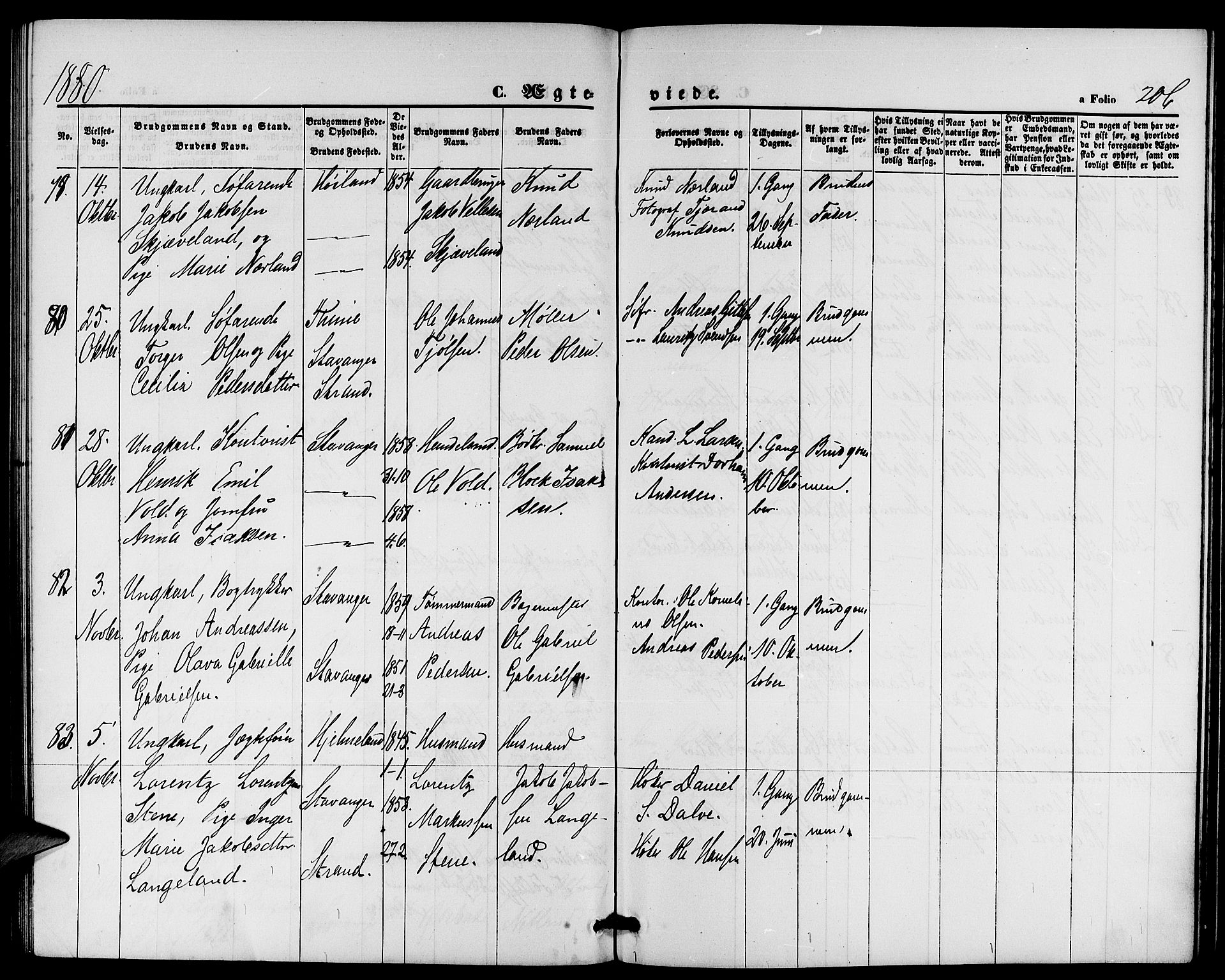 St. Petri sokneprestkontor, AV/SAST-A-101813/001/30/30BB/L0002: Parish register (copy) no. B 2, 1865-1885, p. 206