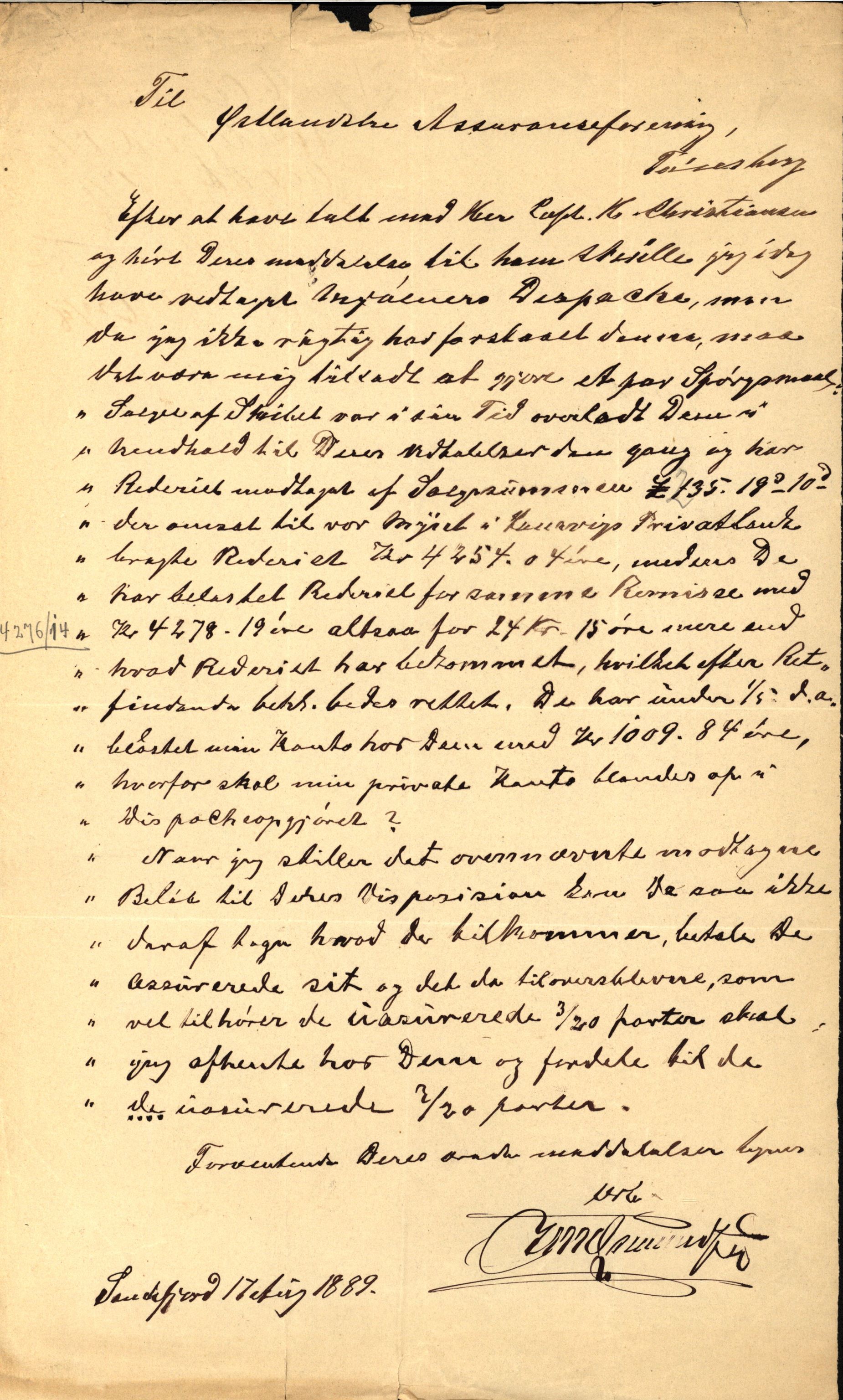 Pa 63 - Østlandske skibsassuranceforening, VEMU/A-1079/G/Ga/L0022/0007: Havaridokumenter / Nyassa, Mjølner, 1888, p. 115