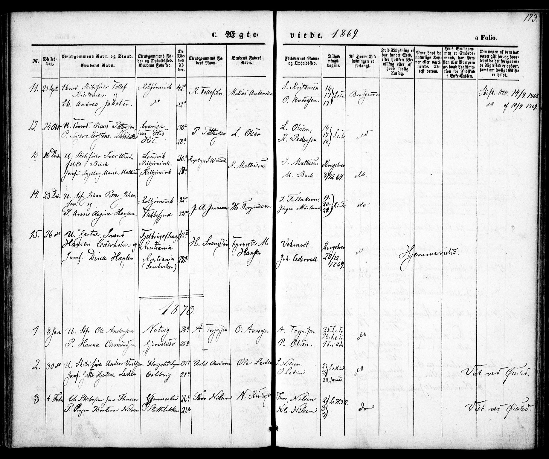 Hisøy sokneprestkontor, SAK/1111-0020/F/Fa/L0001: Parish register (official) no. A 1, 1849-1871, p. 173