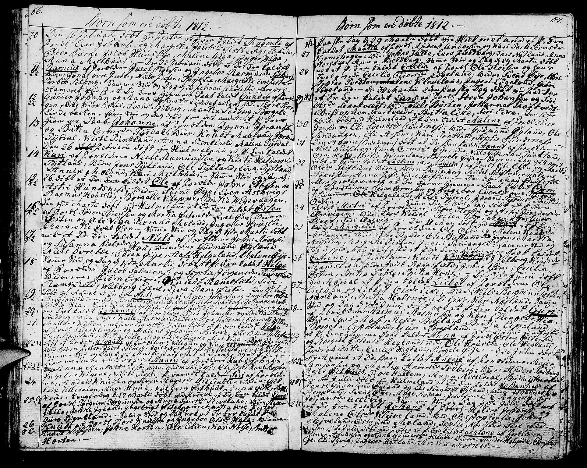 Hjelmeland sokneprestkontor, SAST/A-101843/01/IV/L0002: Parish register (official) no. A 2, 1799-1816, p. 66-67