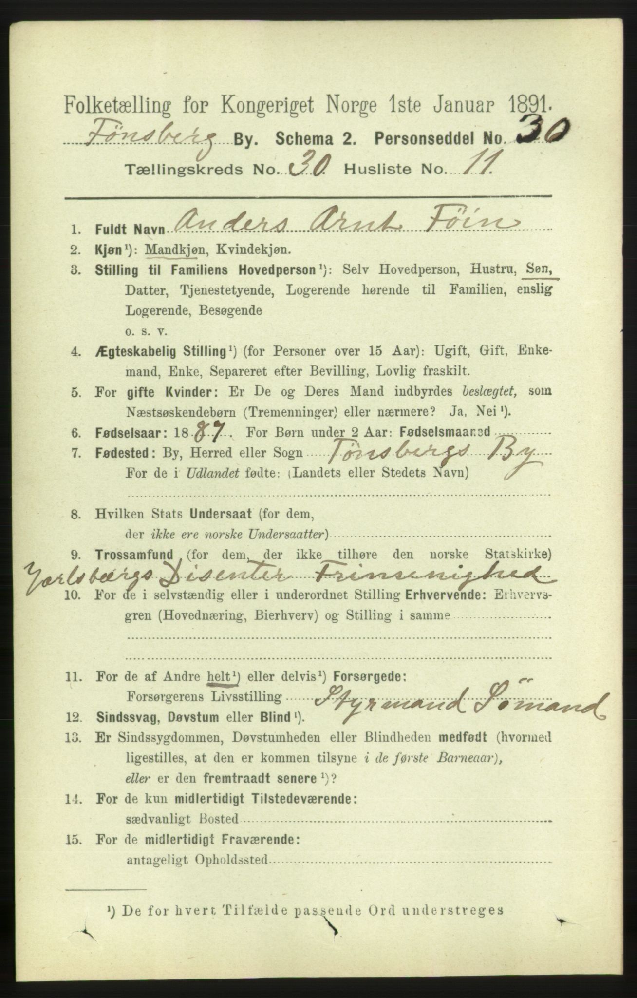 RA, 1891 census for 0705 Tønsberg, 1891, p. 7372