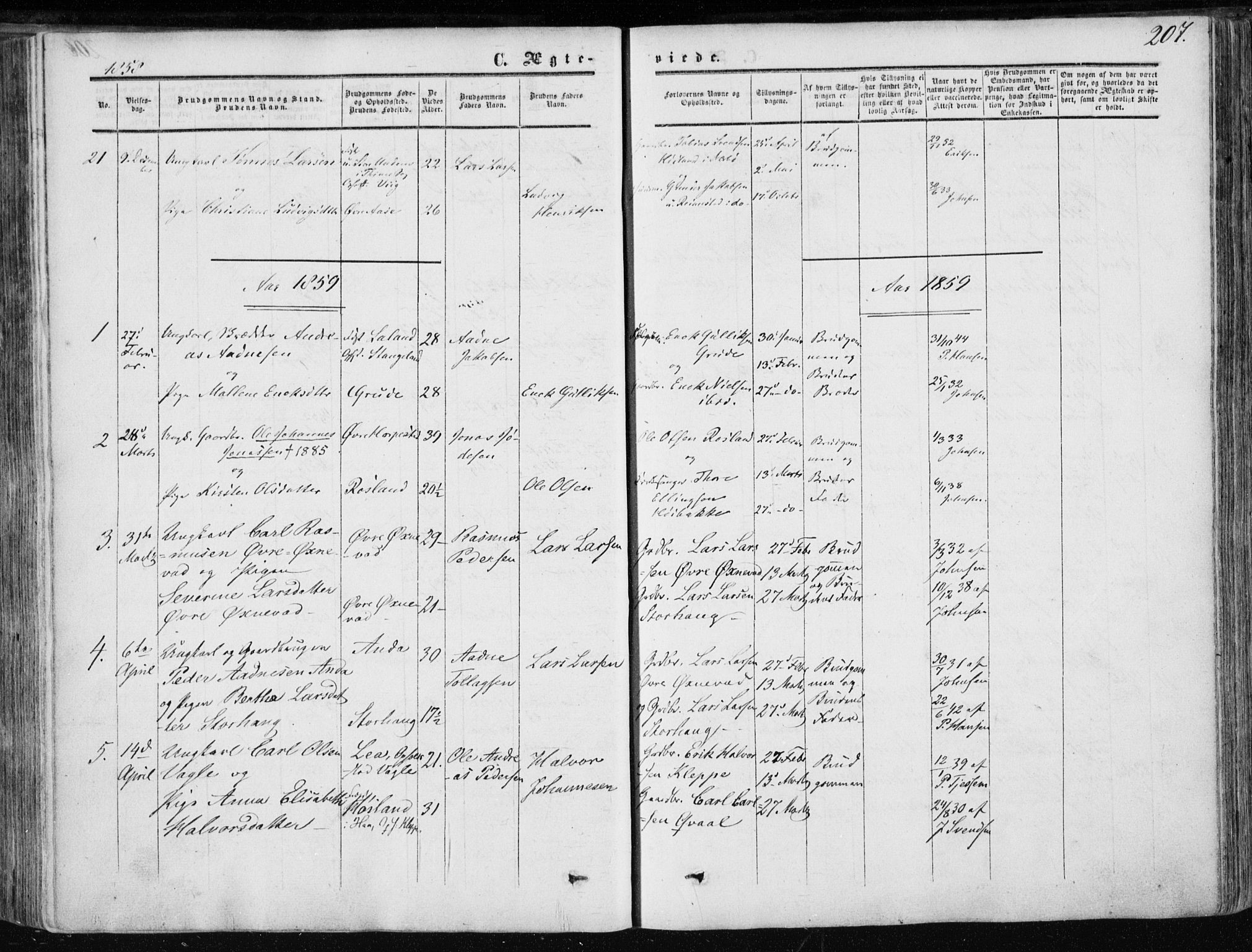 Klepp sokneprestkontor, SAST/A-101803/001/3/30BA/L0005: Parish register (official) no. A 5, 1853-1870, p. 207