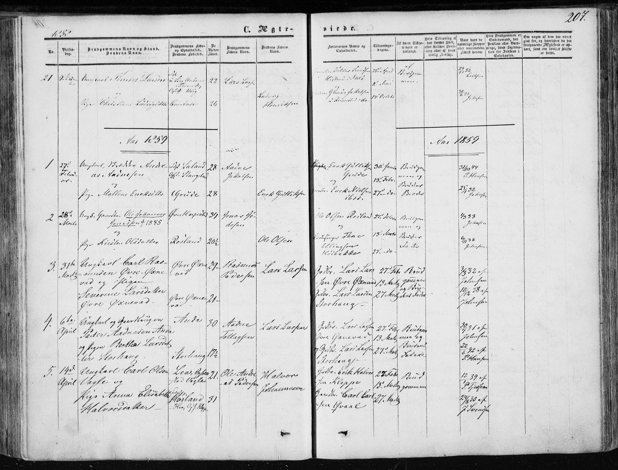 Klepp sokneprestkontor, AV/SAST-A-101803/001/3/30BA/L0005: Parish register (official) no. A 5, 1853-1870, p. 207