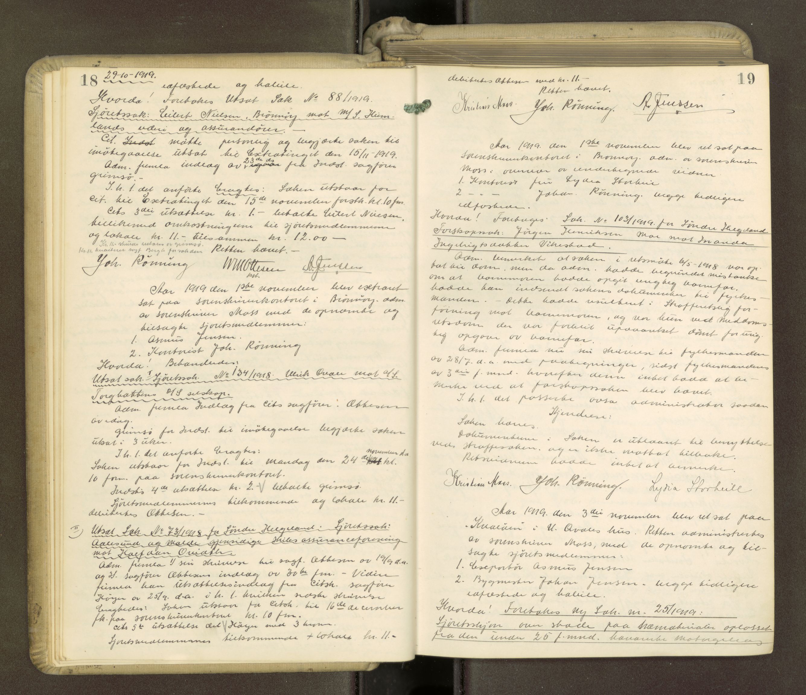 Brønnøy sorenskriveri, AV/SAT-A-4170/1/1/1B/L0001: Ekstrarettsprotokoll, 1919-1926, p. 18-19