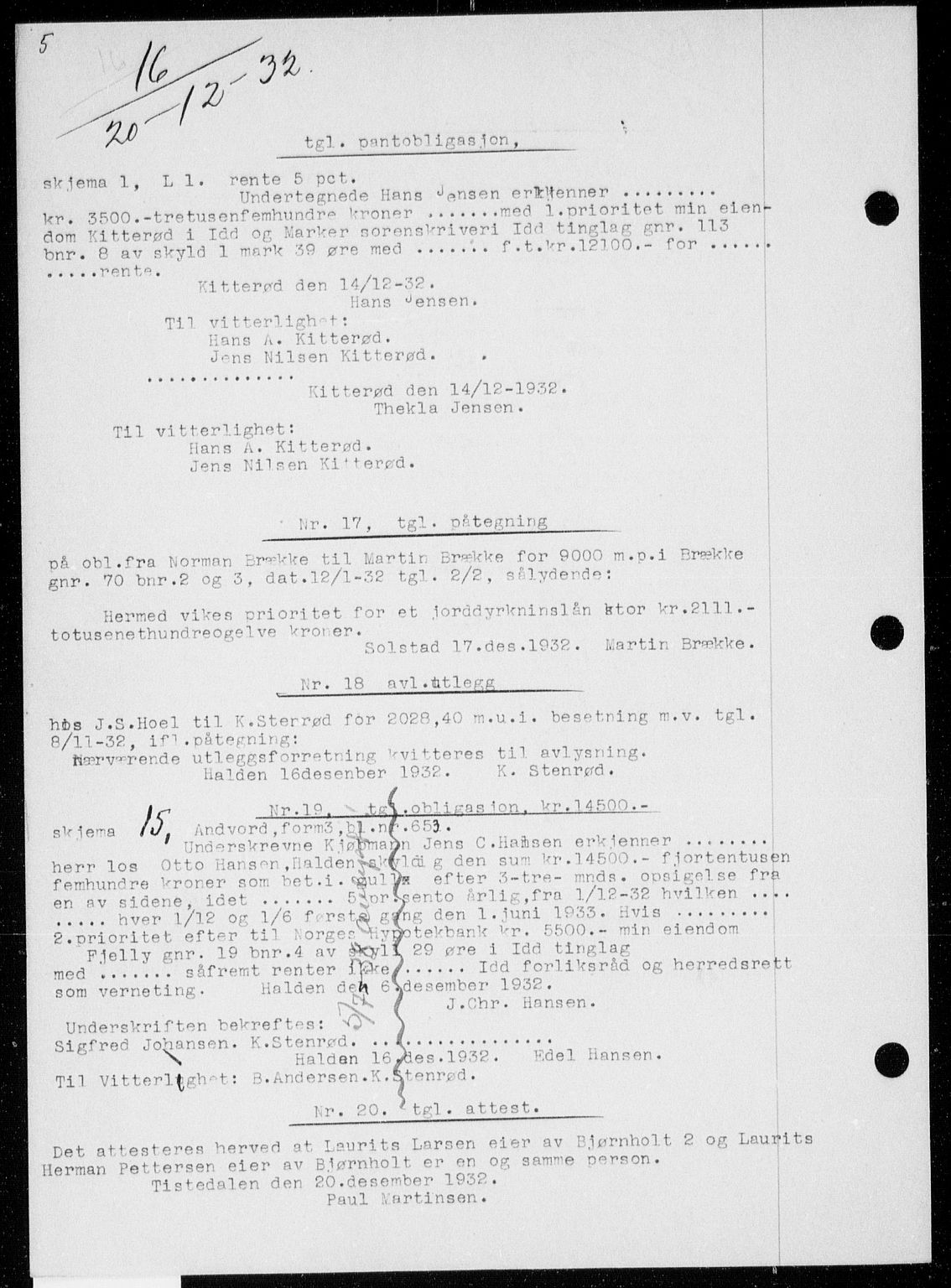 Idd og Marker sorenskriveri, AV/SAO-A-10283/G/Gb/Gba/L0048: Mortgage book no. 48, 1932-1933, p. 5