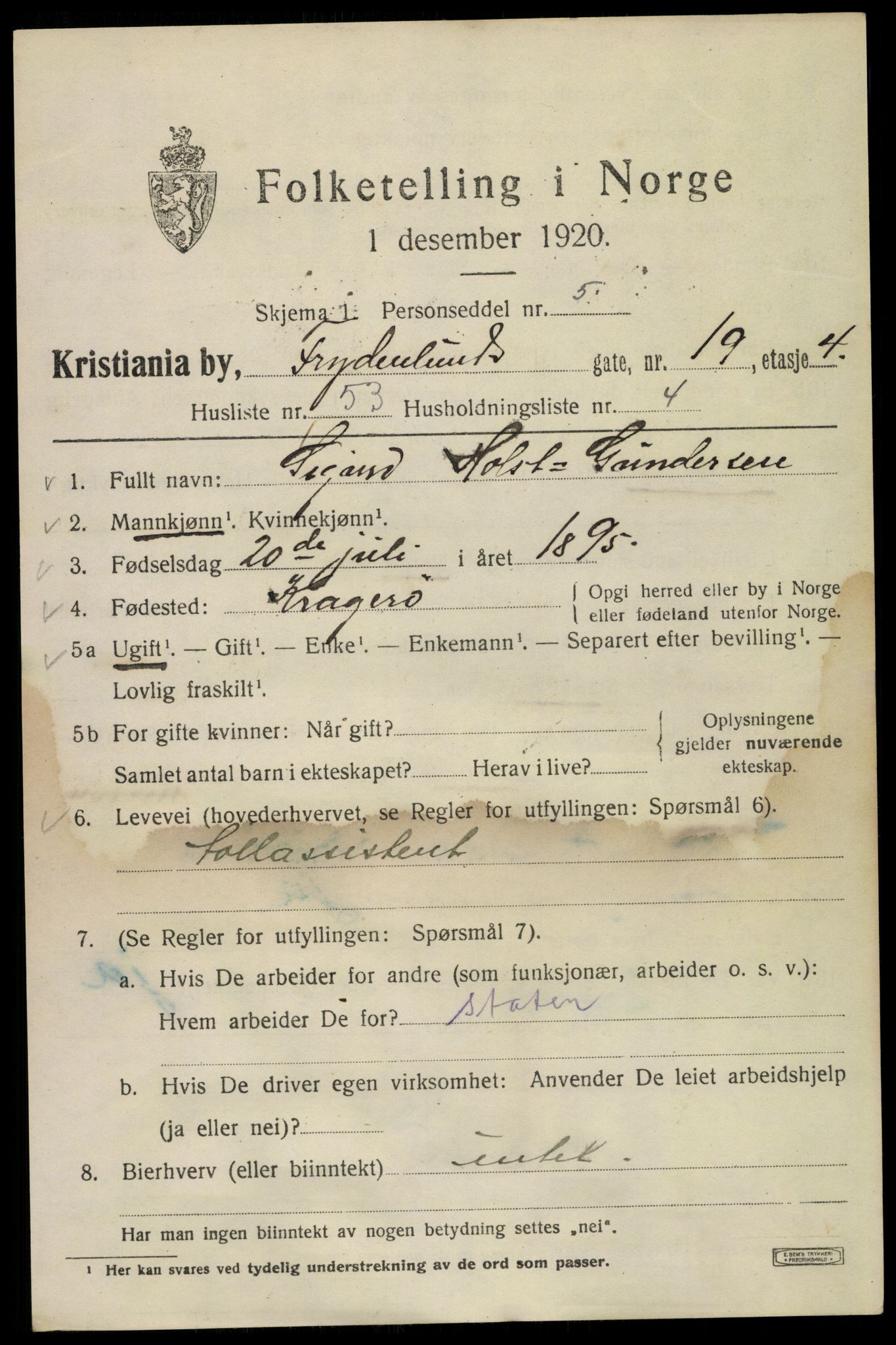 SAO, 1920 census for Kristiania, 1920, p. 245245